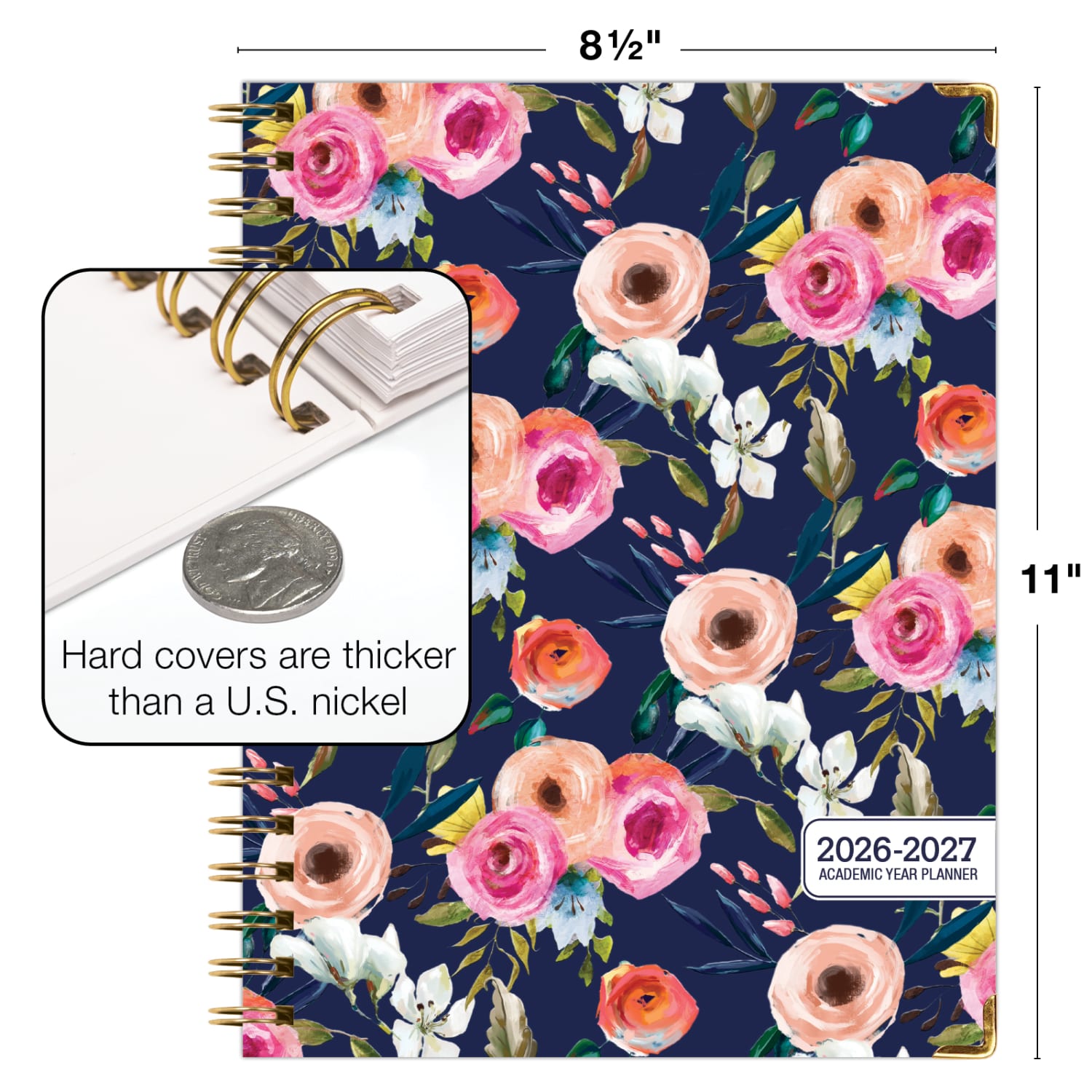 2026-2027 Excello Brands 14-Month Academic Year Hardcover Weekly/Monthly Fashion Planner, 8-1/2in x 11in, Navy Floral, May To June, Total Qty 1 - Image 6