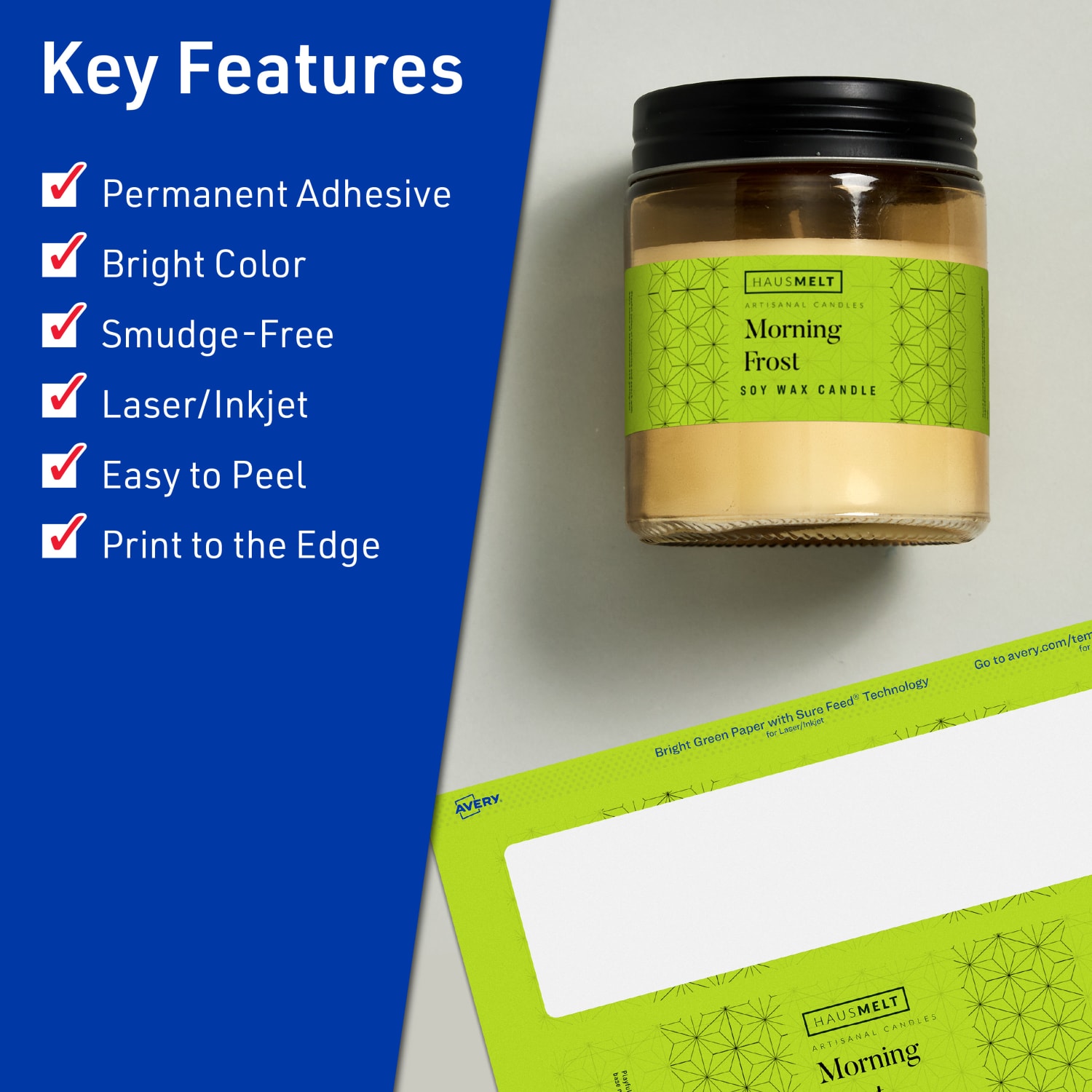 Avery Print-To-The-Edge Labels With Sure Feed Technology, 94231-BGP20, Rectangle, 1-1/2in x 7-1/2in, Matte Bright Green, Pack of 100 - Image 3