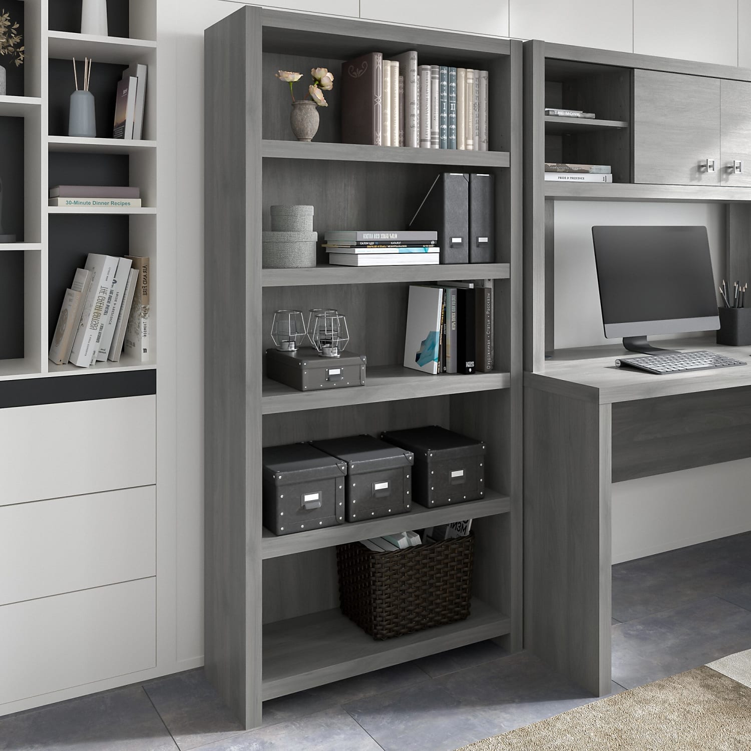Bush Business Furniture Echo 66inH 5-Shelf Bookcase, Modern Gray, Standard Delivery - Image 3