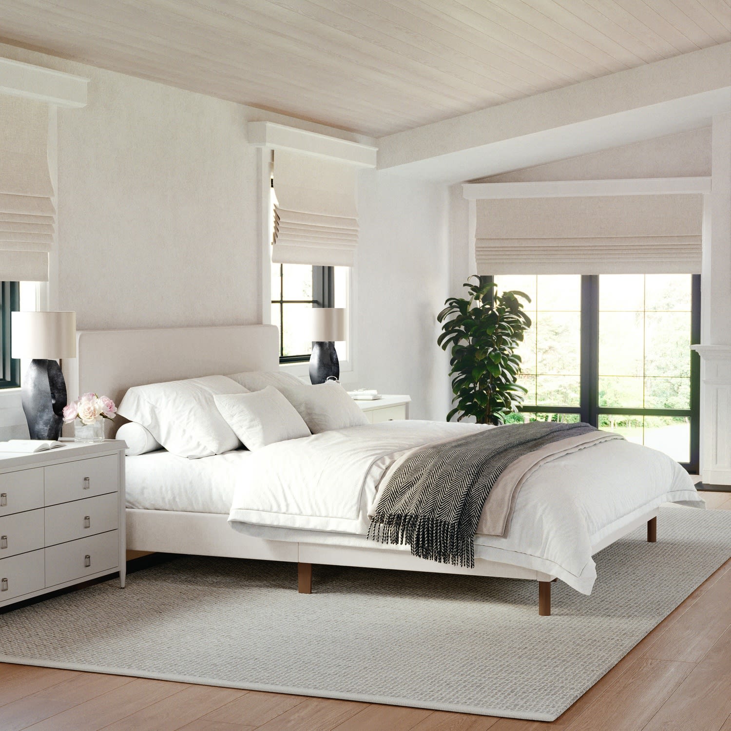 Martha Stewart Britta Upholstered Platform Bed with Rounded Headboard - TW3WDB01KBG