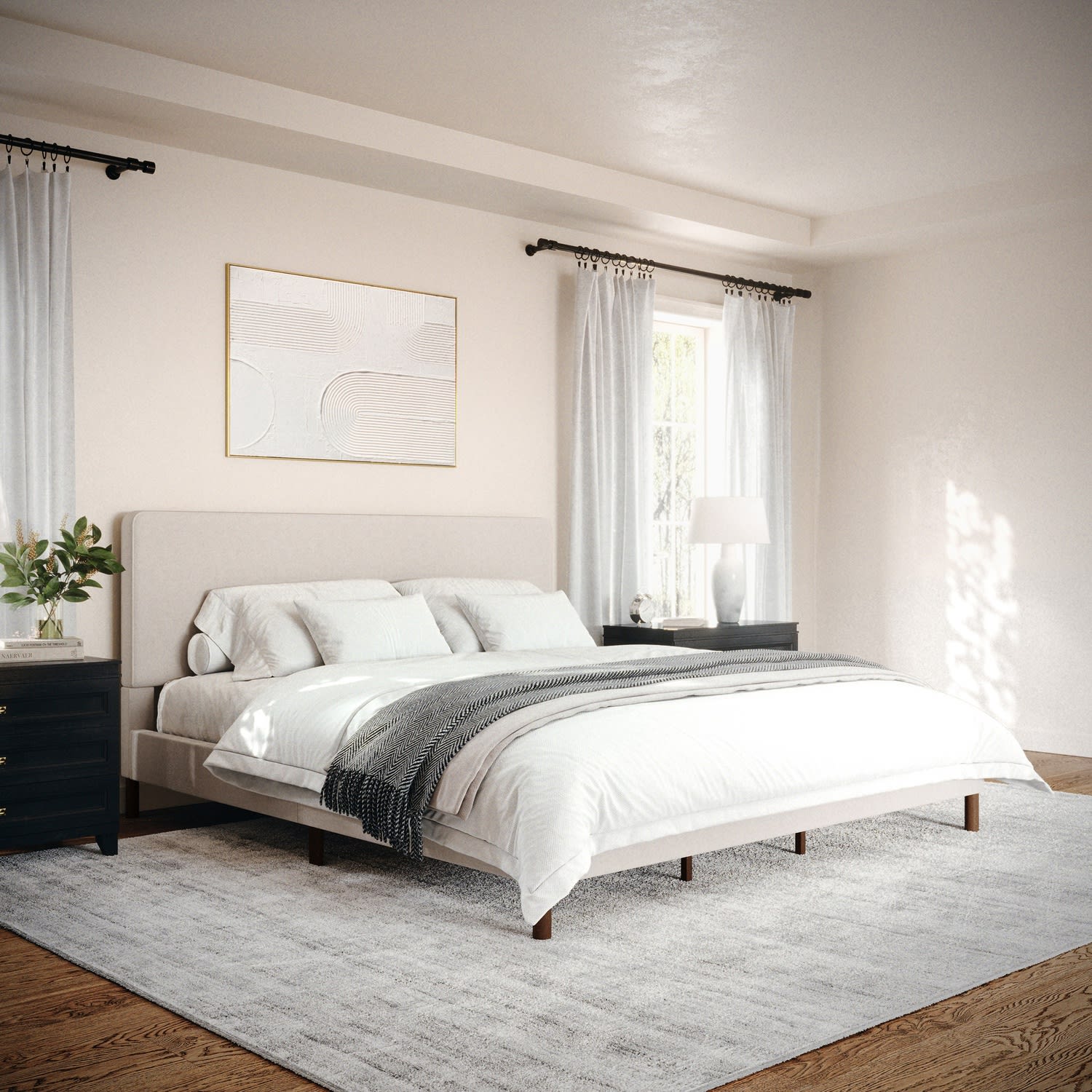 Martha Stewart Britta Upholstered Platform Bed with Rounded Headboard - TW3WDB01KBG - Image 6