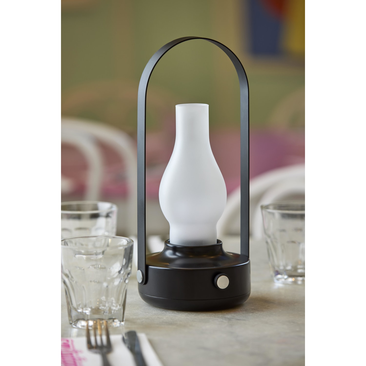 Adesso Eddy LED Cordless Indoor/Outdoor Table Lamp, 11-3/4inH, Frosted Glass Shade/Black Base - Image 6