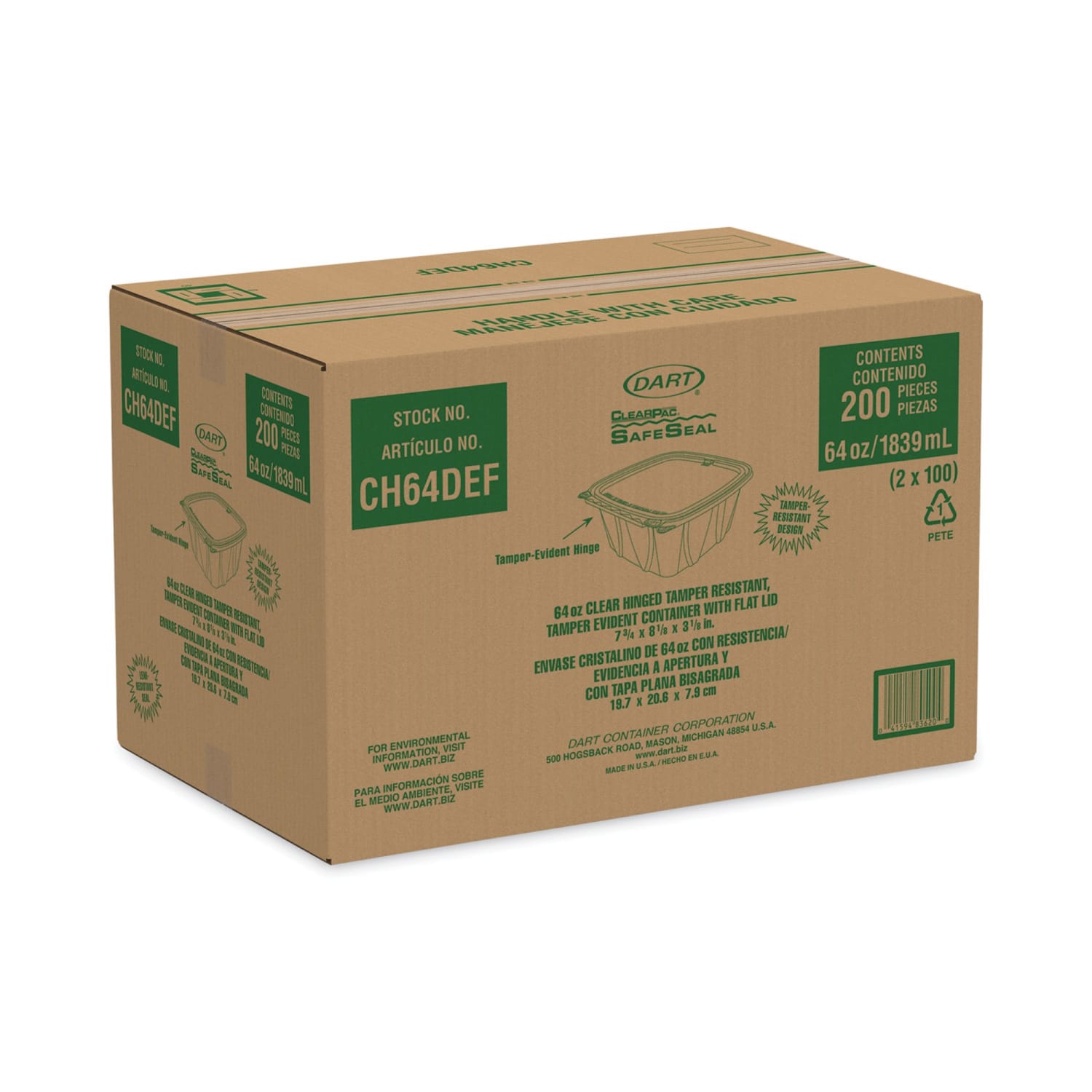 Dart ClearPac SafeSeal Tamper-Resistant Containers, Flat Lid, 64 Oz, Clear, Bag Of 100 Containers, Carton Of 2 Bags - Image 3