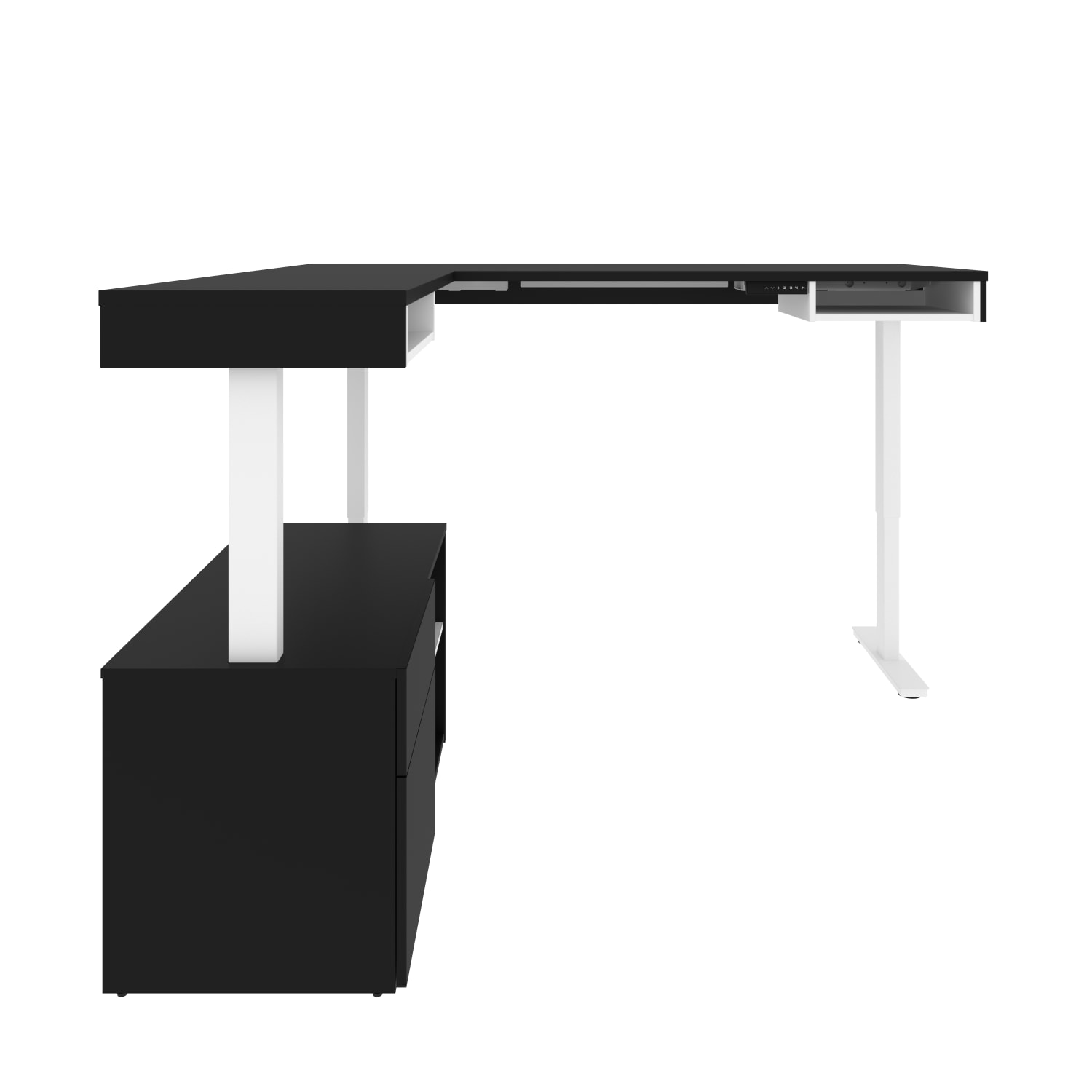 Bestar Viva 72inW L-Shaped Standing Corner Desk With Credenza, Black/White - Image 5