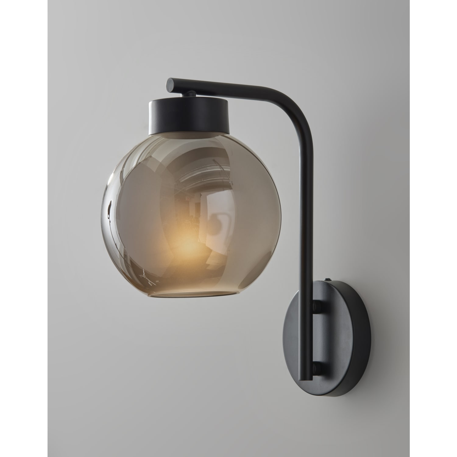 Adesso Atticus Wall Lamp, 5inW, Smoked Glosted Glass Shade/Black Base - Image 3