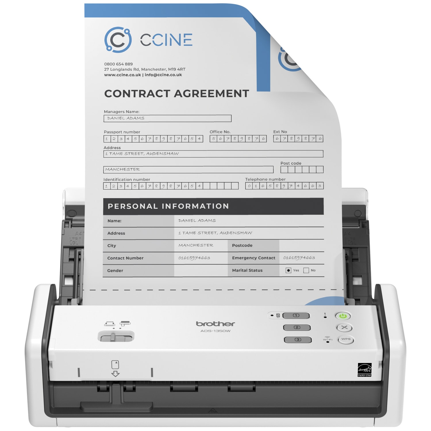 Brother Wireless Compact Desktop Scanner, ADS-1350W
