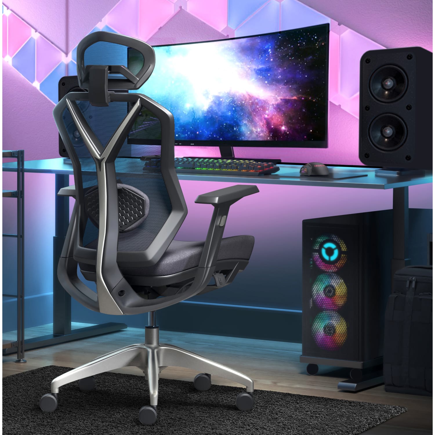 Lenovo Legion Ergonomic Mesh High-Back Gaming Chair, Dark Gray/Black - Image 4