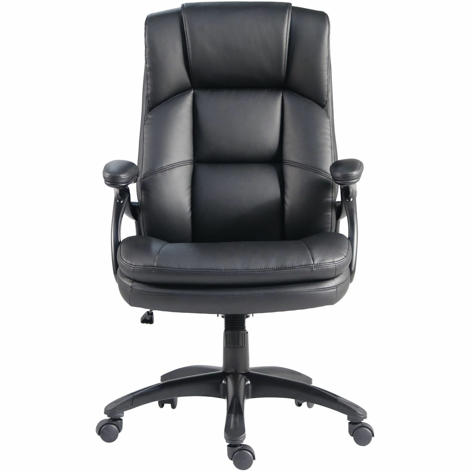 Lorell Black Base High-back Chair - PU Leather Seat Material - PU Leather Back Material - High Back - 5-star Base - Black - Leather - Armrest - 1 Each - Image 3
