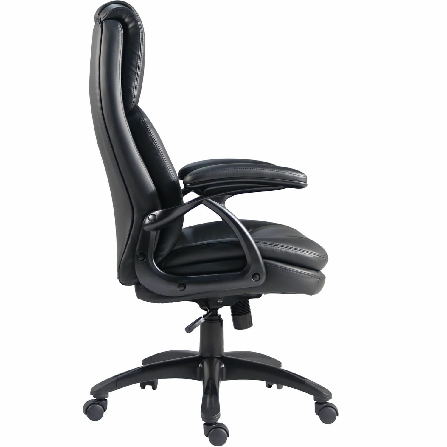 Lorell Black Base High-back Chair - PU Leather Seat Material - PU Leather Back Material - High Back - 5-star Base - Black - Leather - Armrest - 1 Each - Image 4