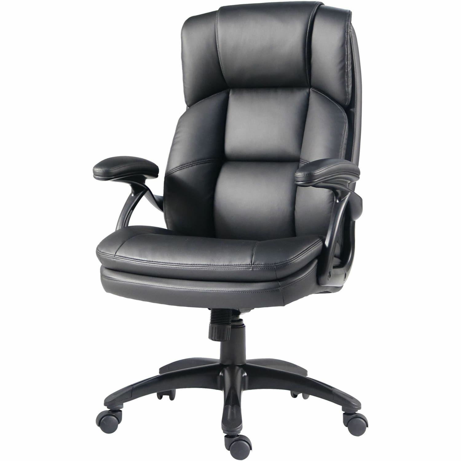 Lorell Black Base High-back Chair - PU Leather Seat Material - PU Leather Back Material - High Back - 5-star Base - Black - Leather - Armrest - 1 Each - Image 5
