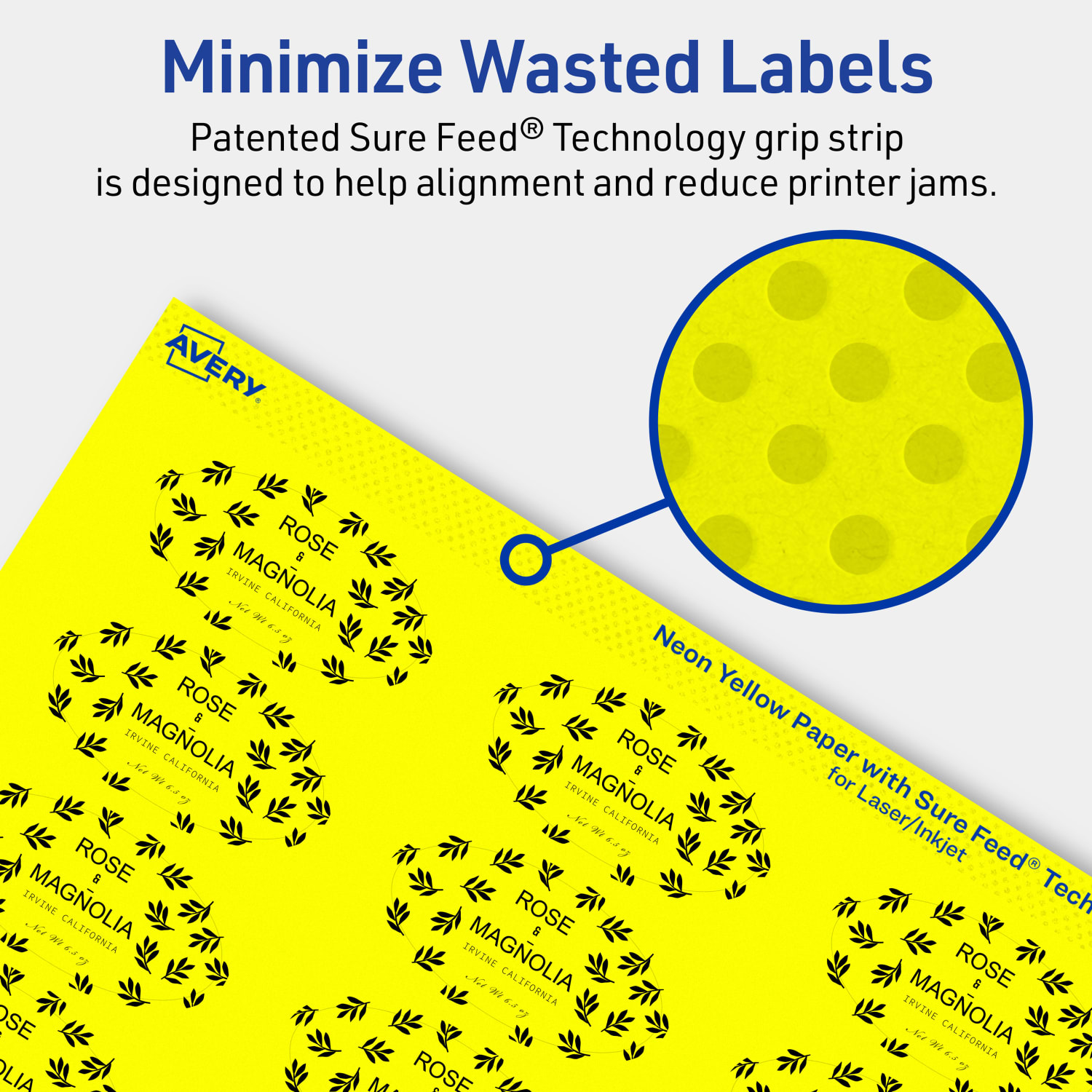Avery Print-To-The-Edge Labels With Sure Feed Technology And Easy Peel Label Feature, 94053-NYP20, Oval, 1in x 2in, Matte Neon Yellow, Pack of 480 - Image 5