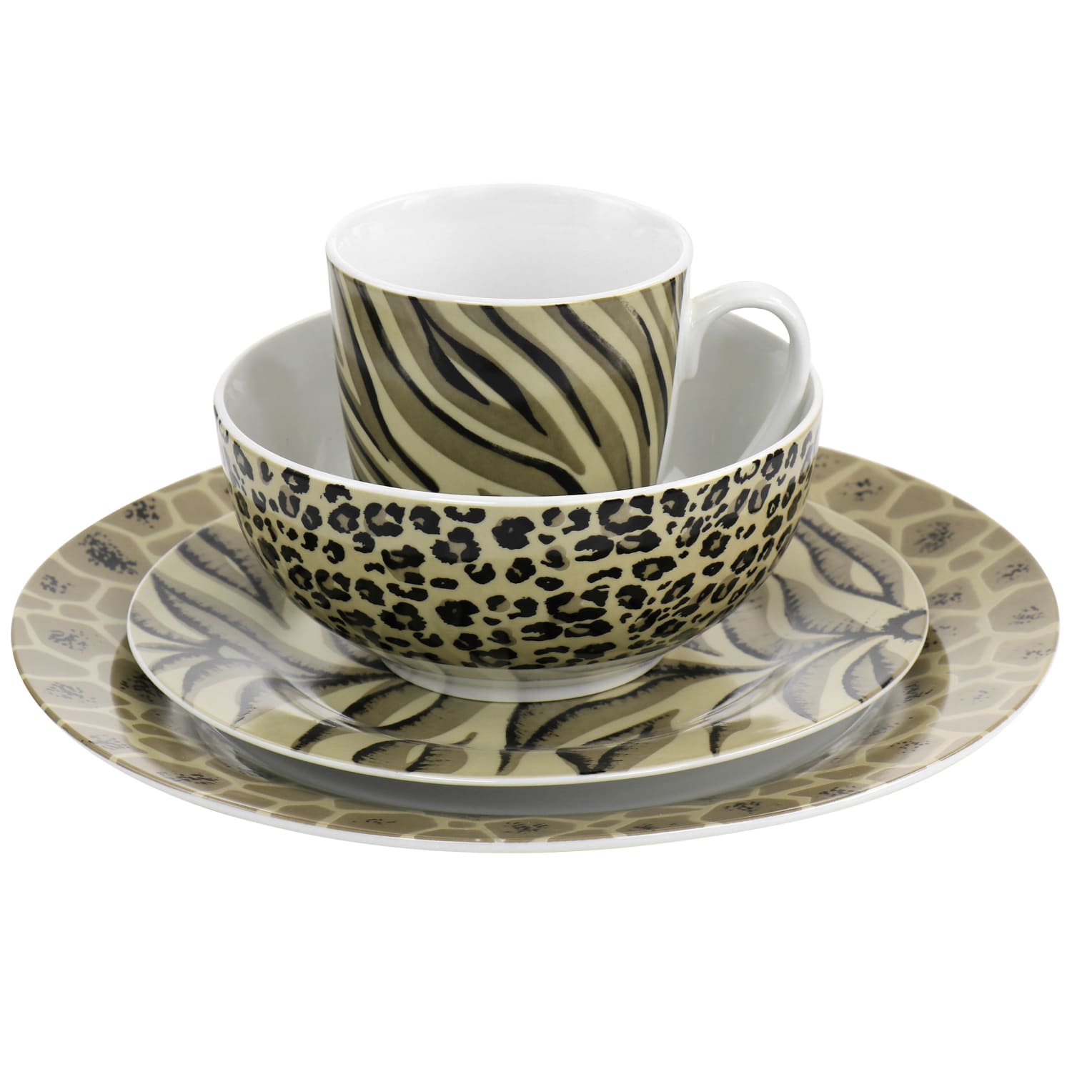 Gibson Home 16-Piece Fine Ceramic Jungle Dinnerware Set, Brown - Image 5