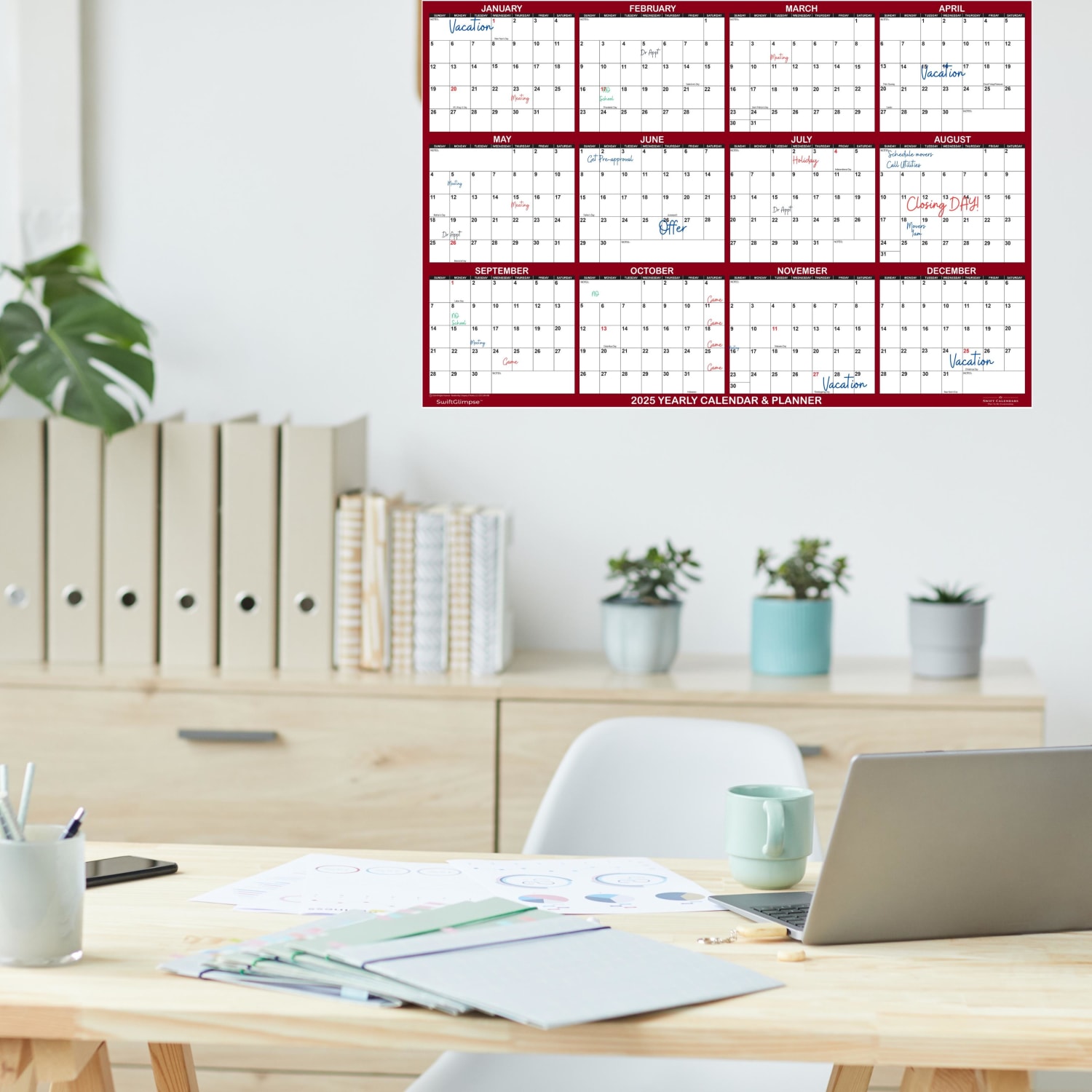2025 SwiftGlimpse Daily/Yearly Wall Calendar, 36in x 54in, Maroon, January 2025 To December 2025, SG 2025 MAR - Image 4