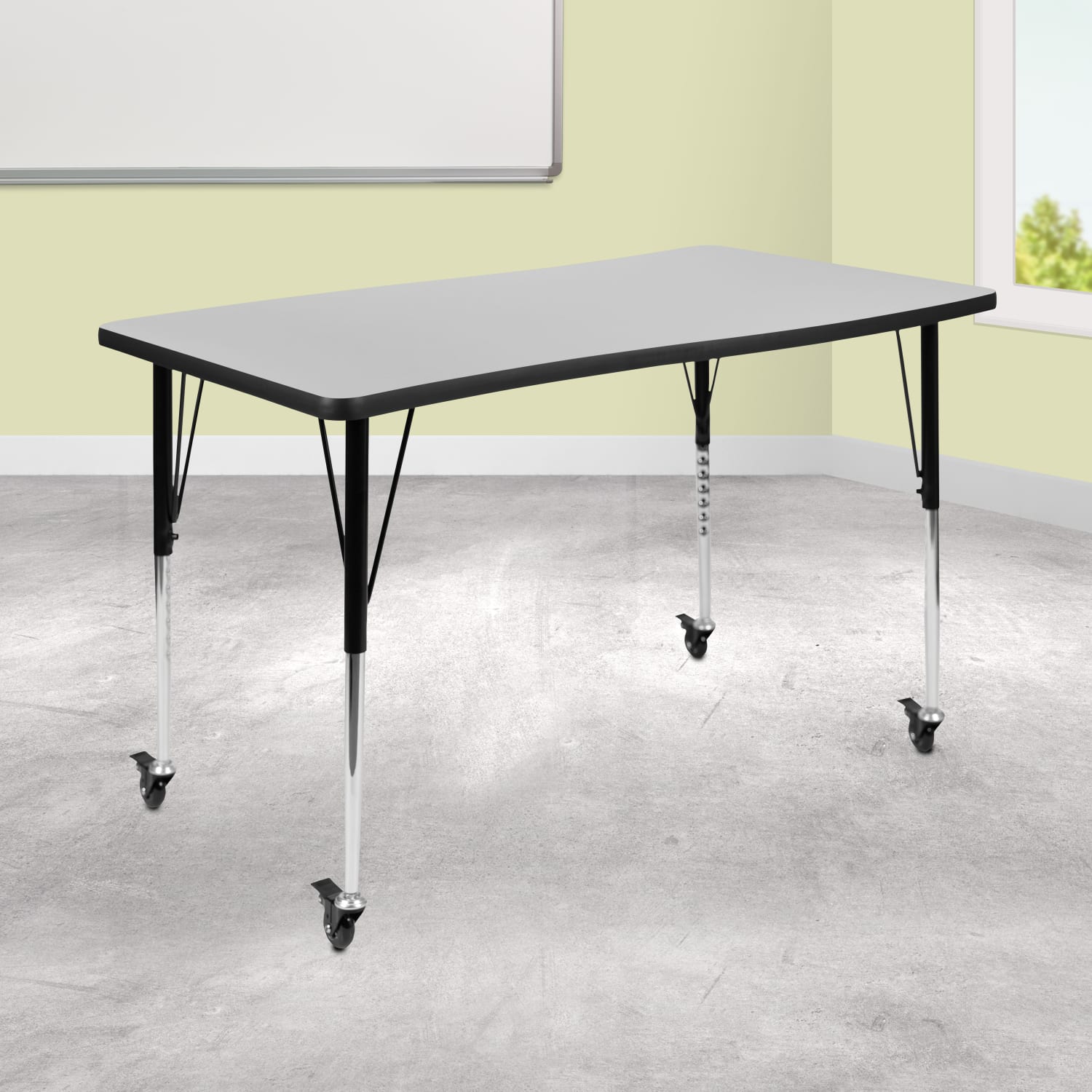 Flash Furniture Mobile Rectangle Wave Flexible Collaborative Thermal Laminate Activity Table, 30inH x 28inW x 47-1/2inD, Gray - XUA3048CONGYTAC