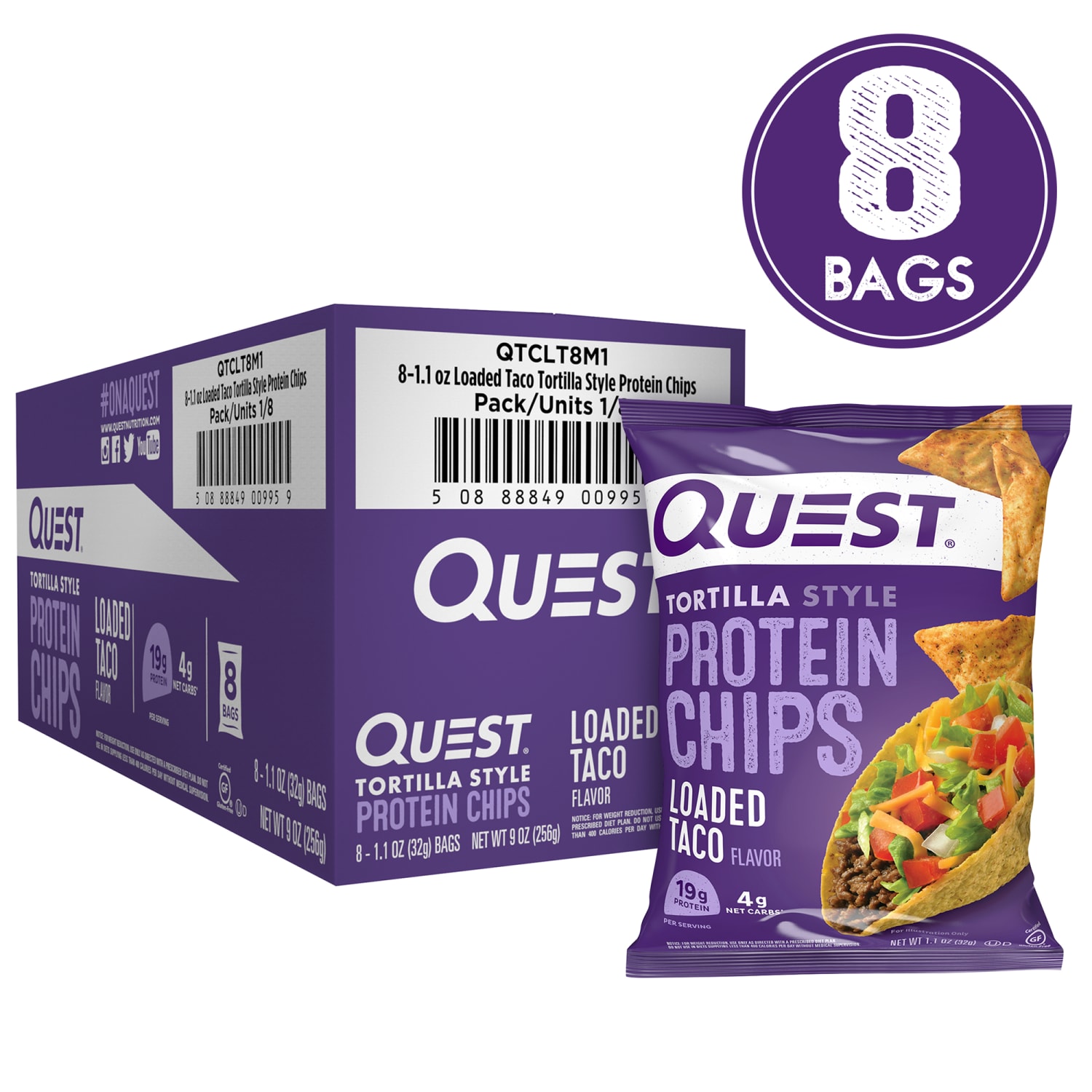 Quest Protein Chips, Loaded Taco, 1.1 Oz, Pack Of 8 Bags - Image 3