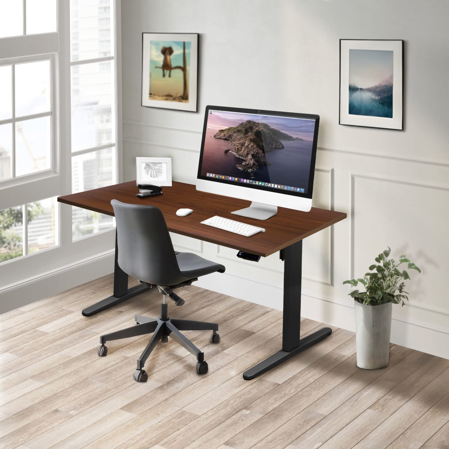 Mount-It! Electric Standing Desk With Adjustable Height And 55inW Tabletop, Hazelnut - Image 3
