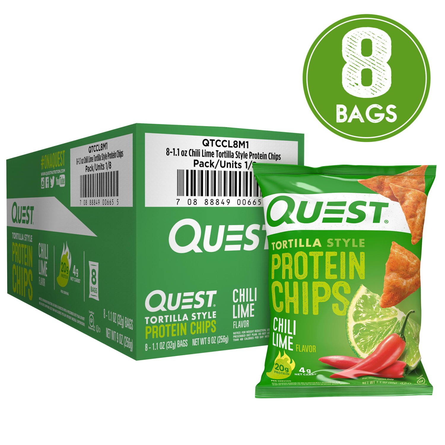Quest Protein Chips, Chili Lime, 1.1 Oz, Pack Of 8 Bags - Image 3