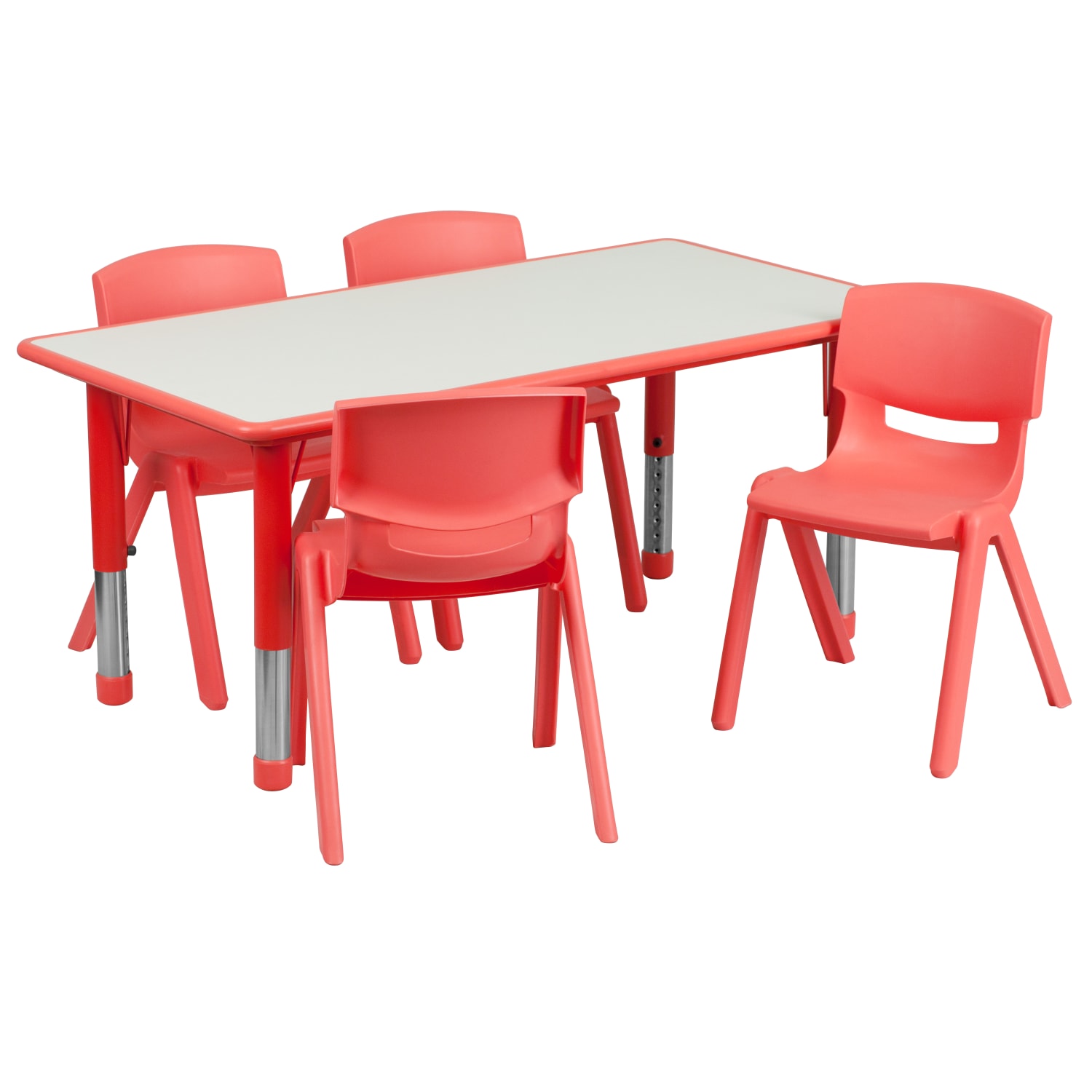 Flash Furniture Rectangular Plastic Height-Adjustable Activity Table Set With 4 Chairs, 23-1/2inH x 23-5/8inW x 47-1/4inD, Red - Image 3