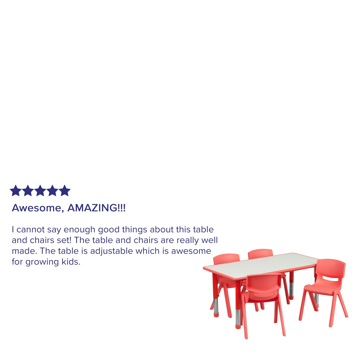 Flash Furniture Rectangular Plastic Height Adjustable Activity Table Set With 4 Chairs 23 12inH x 23 58inW x 47 14inD Red PopularChairscom