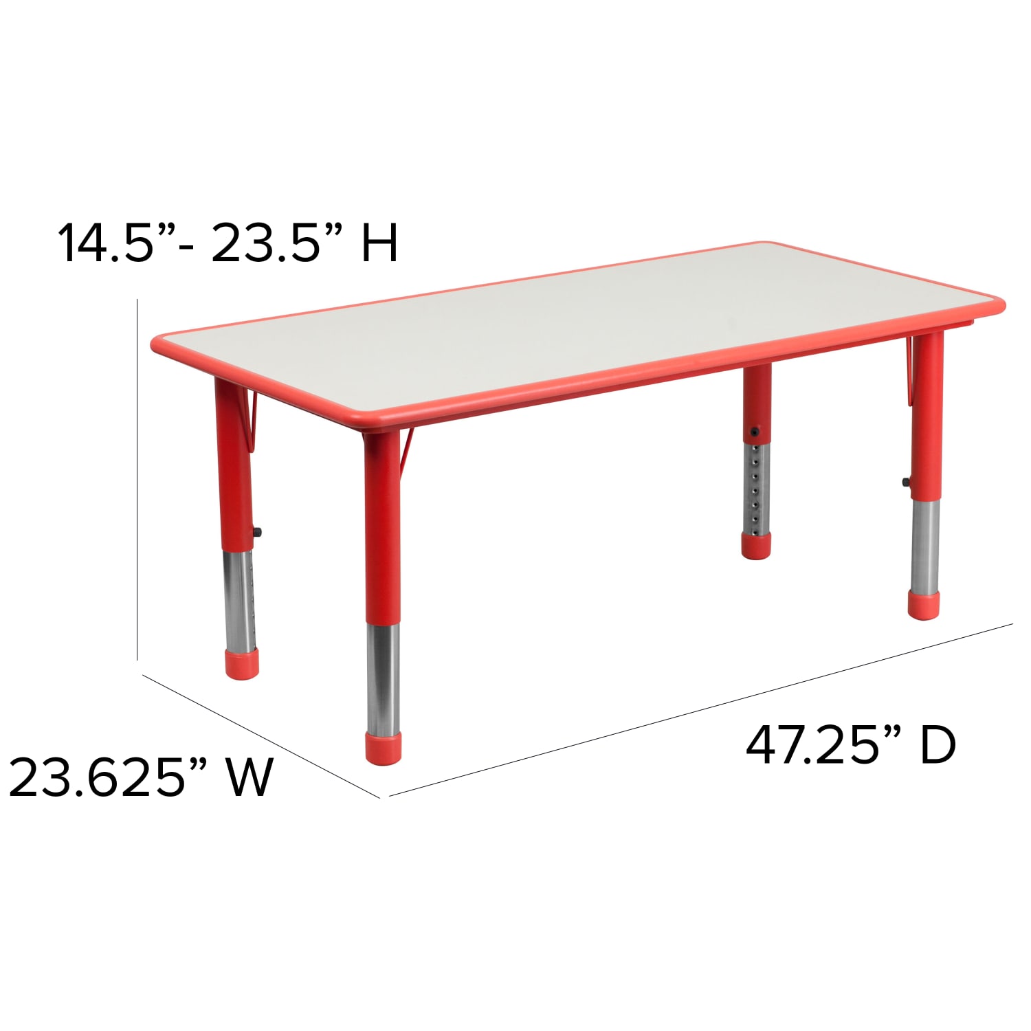 Flash Furniture Rectangular Plastic Height Adjustable Activity Table Set With 4 Chairs 23 12inH x 23 58inW x 47 14inD Red PopularChairscom