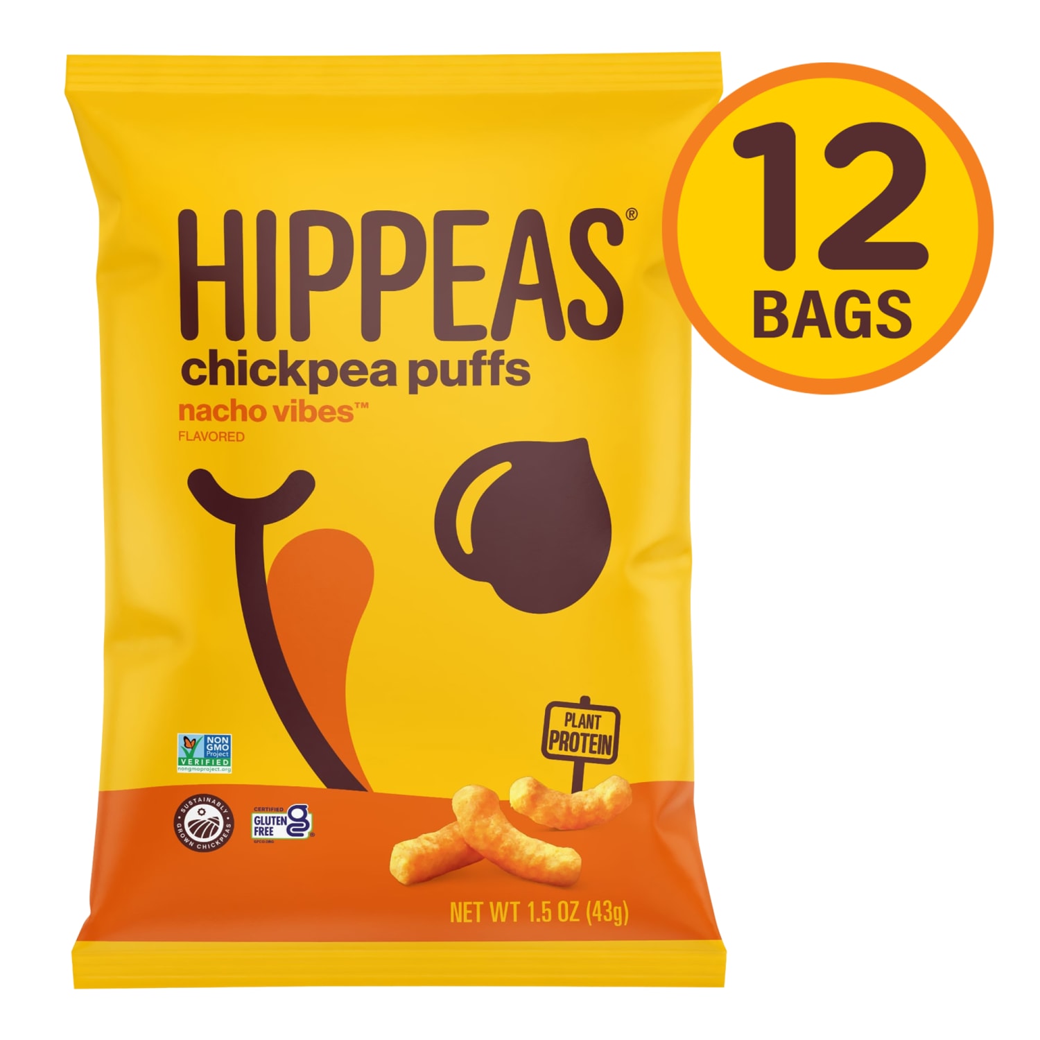 HIPPEAS Organic Chickpea Puffs Nacho Vibes, 1.5 Oz Bags, Pack Of 12 Bags - Image 3