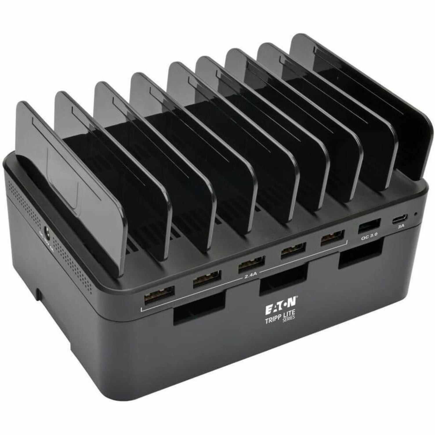 Eaton Tripp Lite Series 7-Port USB Charging Station Hub w/ Quick Charge 3.0, USB-C Port, Device Storage, 5V 4A (60W) USB Charge Output - Power adapter - 60 Watt - 4 A - QC 3.0 - 7 output connectors (6 x USB, 24 pin USB-C) - black