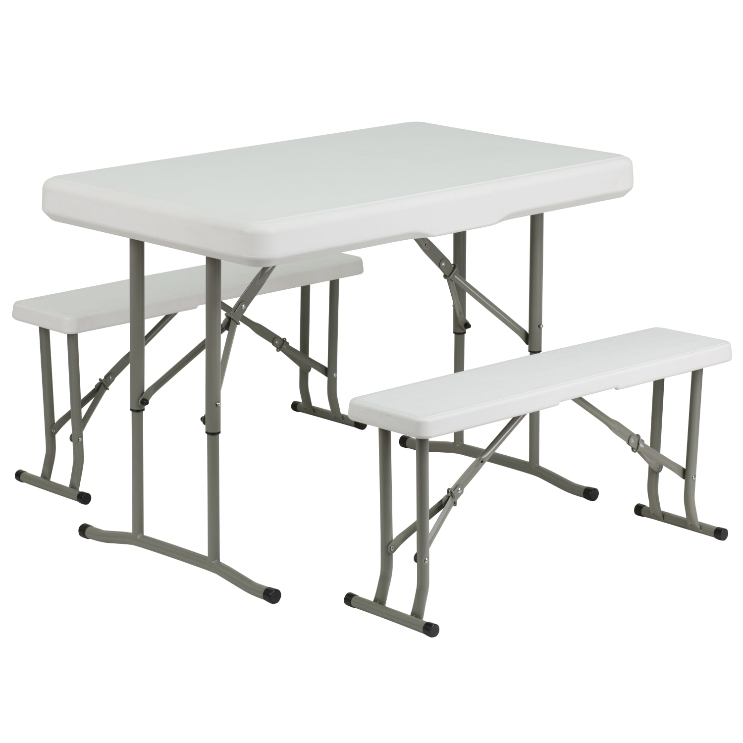 Flash Furniture 3-Piece Plastic Folding Table And Benches Set, 28-1/2inH x 25-1/2inW x 41inD, Granite White - Image 3