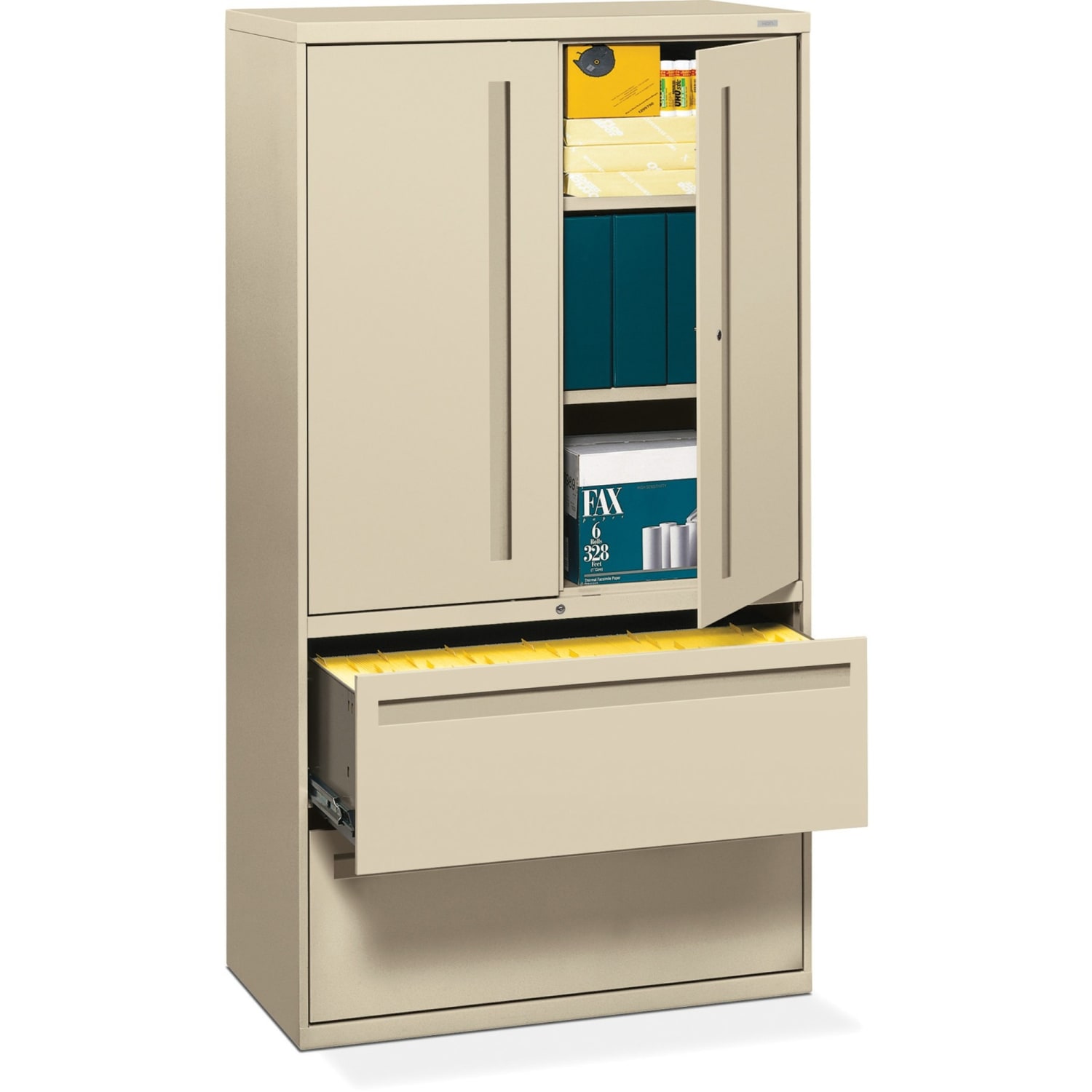 HON Brigade 700 Combo 36inW x 19-1/4inD Lateral 2-Drawer File Cabinet, Putty - Image 3