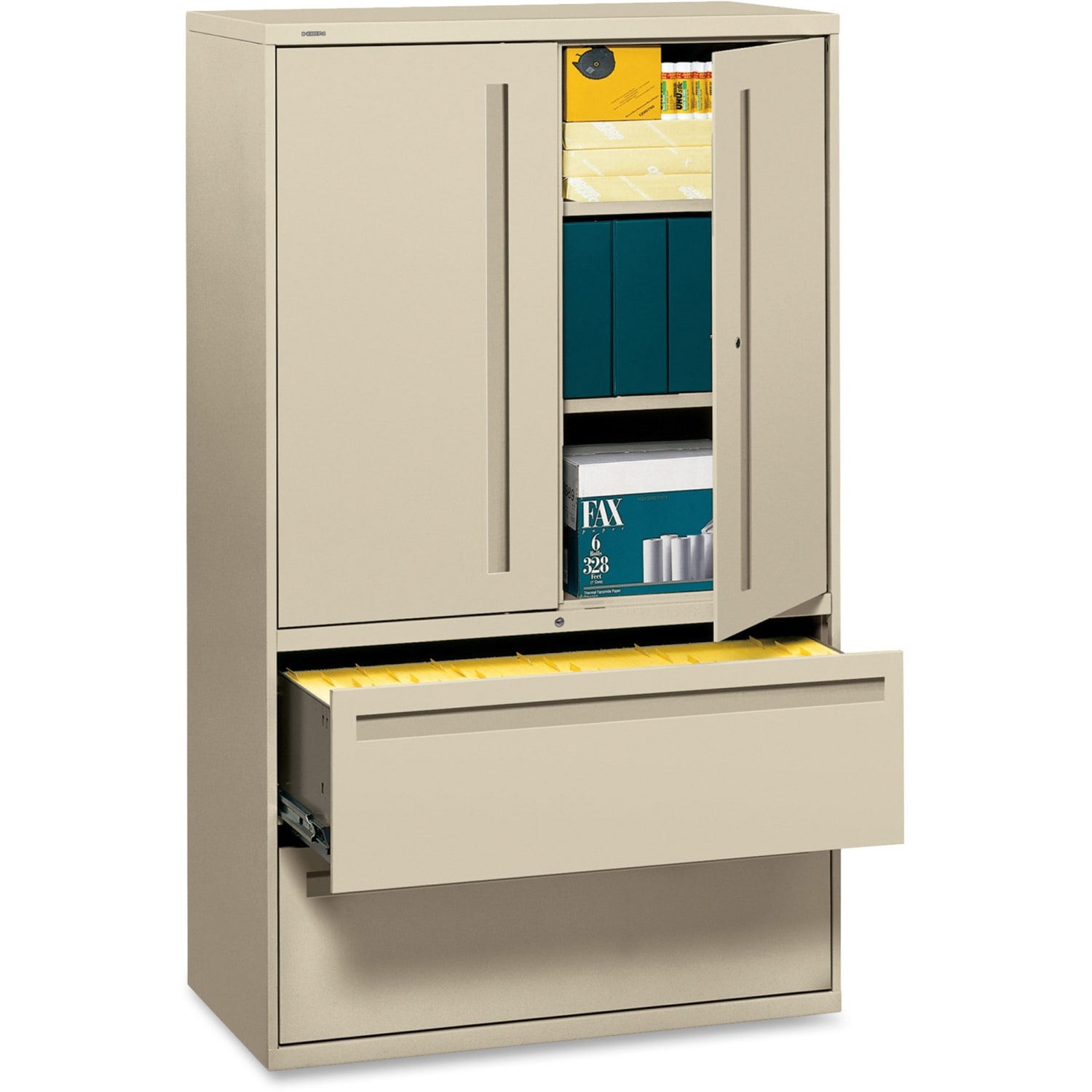 HON Brigade 700 Combo 42inW x 18inD Lateral 2-Drawer File Cabinet, Putty - Image 3