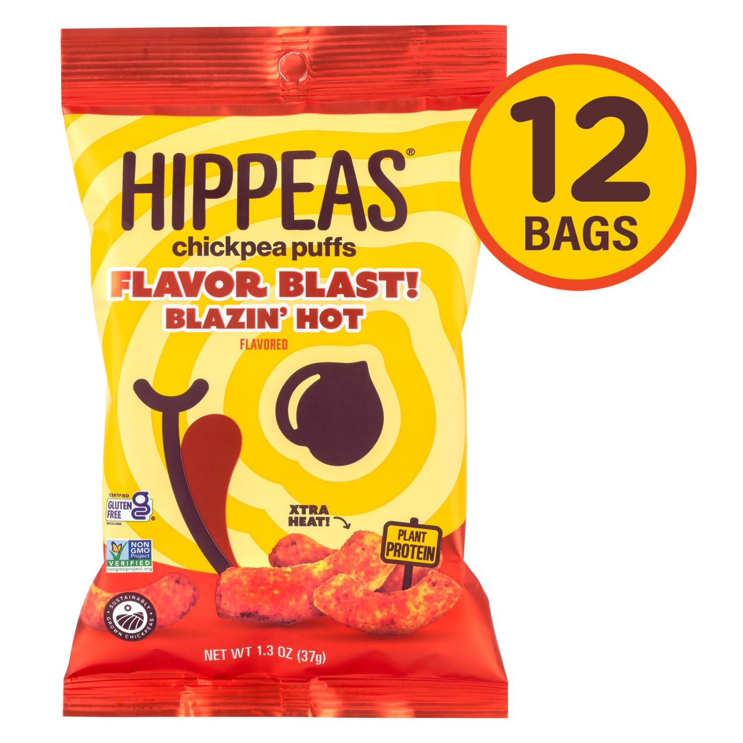 HIPPEAS Organic Chickpea Puffs Sriracha Sunshine, 1.5 Oz Bags, Pack Of 12 Bags - Image 3