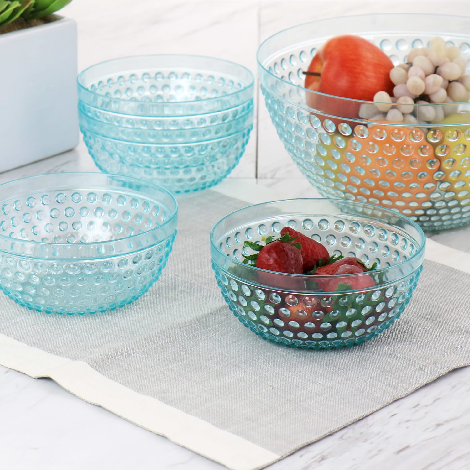 Gibson Home 5-Piece Plastic Bowl Set, Light Blue - Image 3