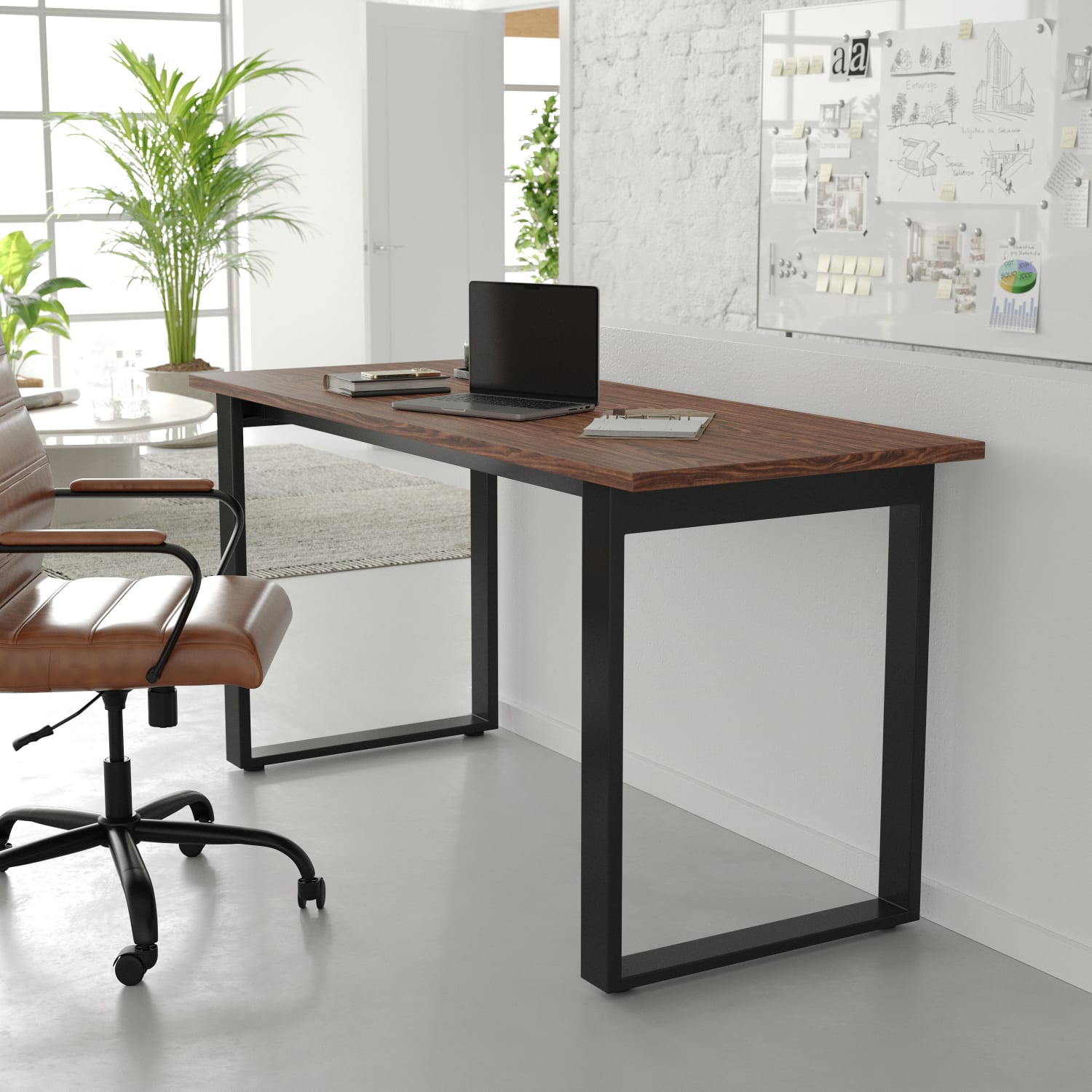 Flash Furniture Redmond Commercial 60x24 Conference Table, PVC Edging and Heavy Duty U-Frame Steel Base, Walnut - MTM6024WLTUBF - Image 6