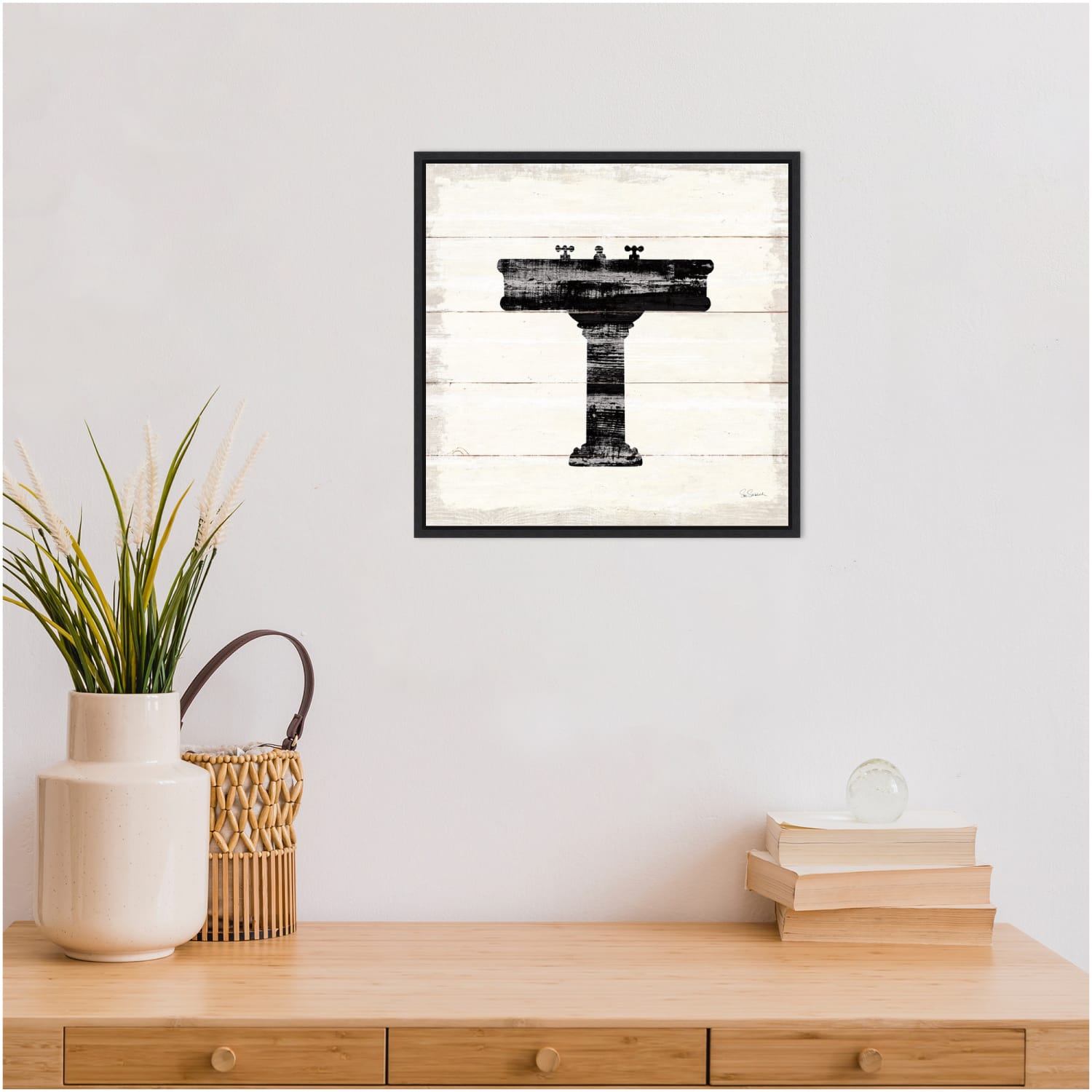 Amanti Art Shiplap Bath II by Sue Schlabach Framed Canvas Wall Art Print, 16inH x 16inW, Black - Image 3