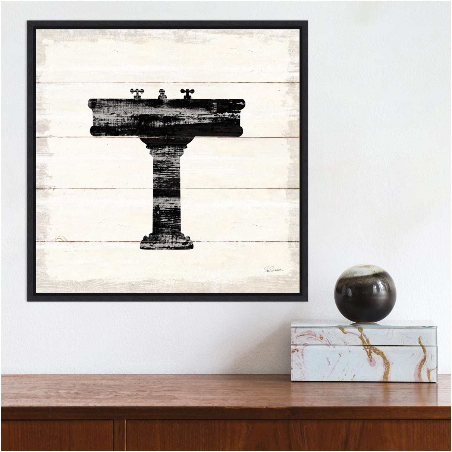 Amanti Art Shiplap Bath II by Sue Schlabach Framed Canvas Wall Art Print, 16inH x 16inW, Black - Image 4