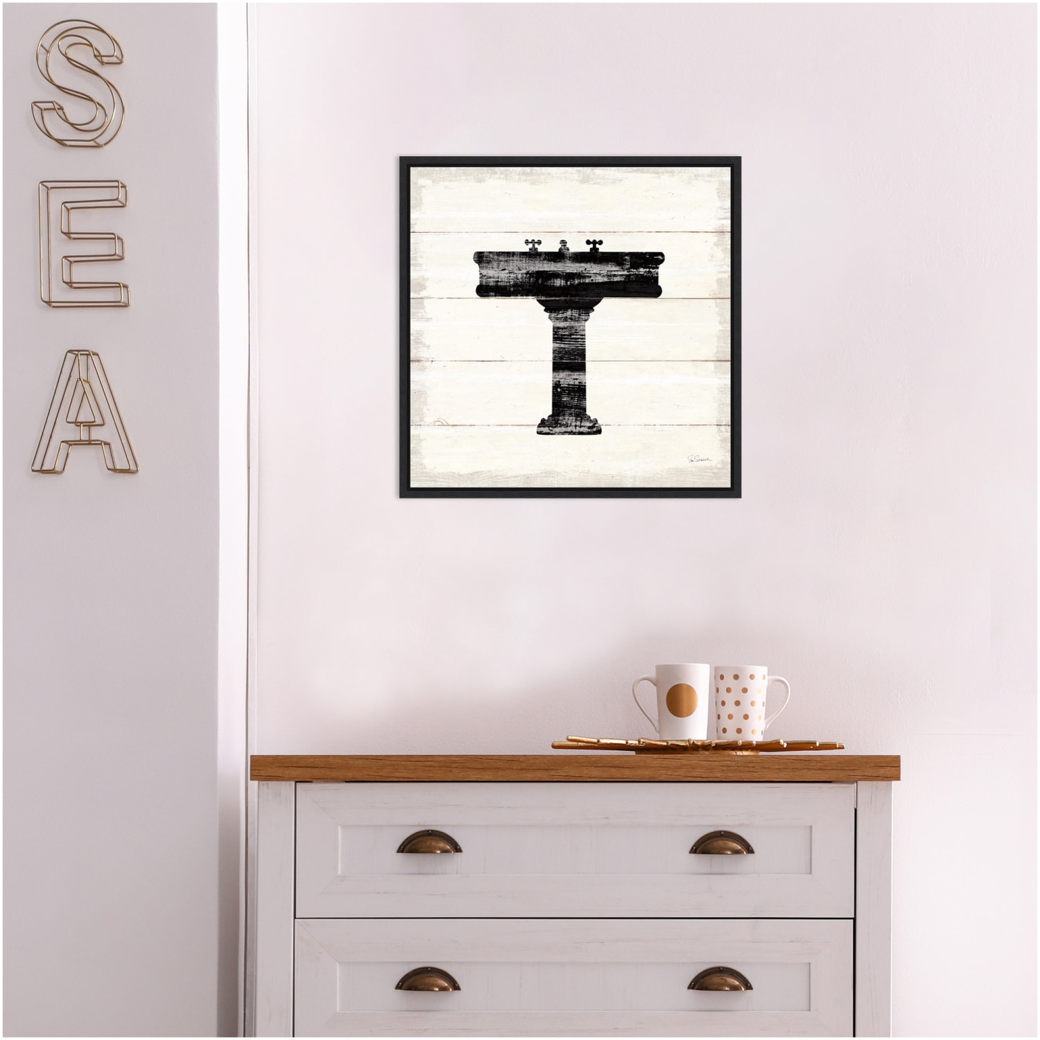 Amanti Art Shiplap Bath II by Sue Schlabach Framed Canvas Wall Art Print, 16inH x 16inW, Black - Image 5