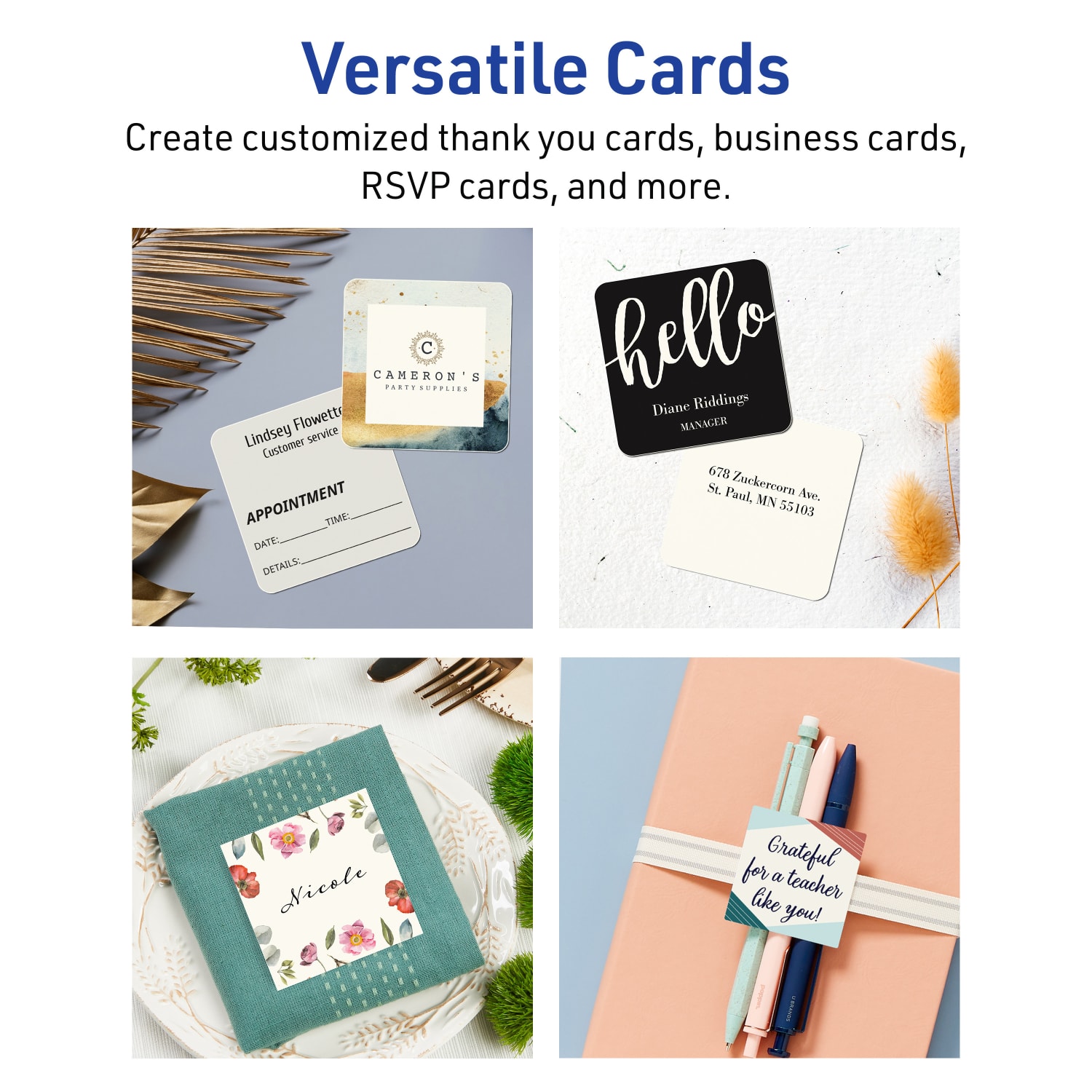 Avery Printable Note Cards With Sure Feed Technology, 2in x 2in Square Rounded Corners, Matte Ivory, Pack Of 600 - Image 4