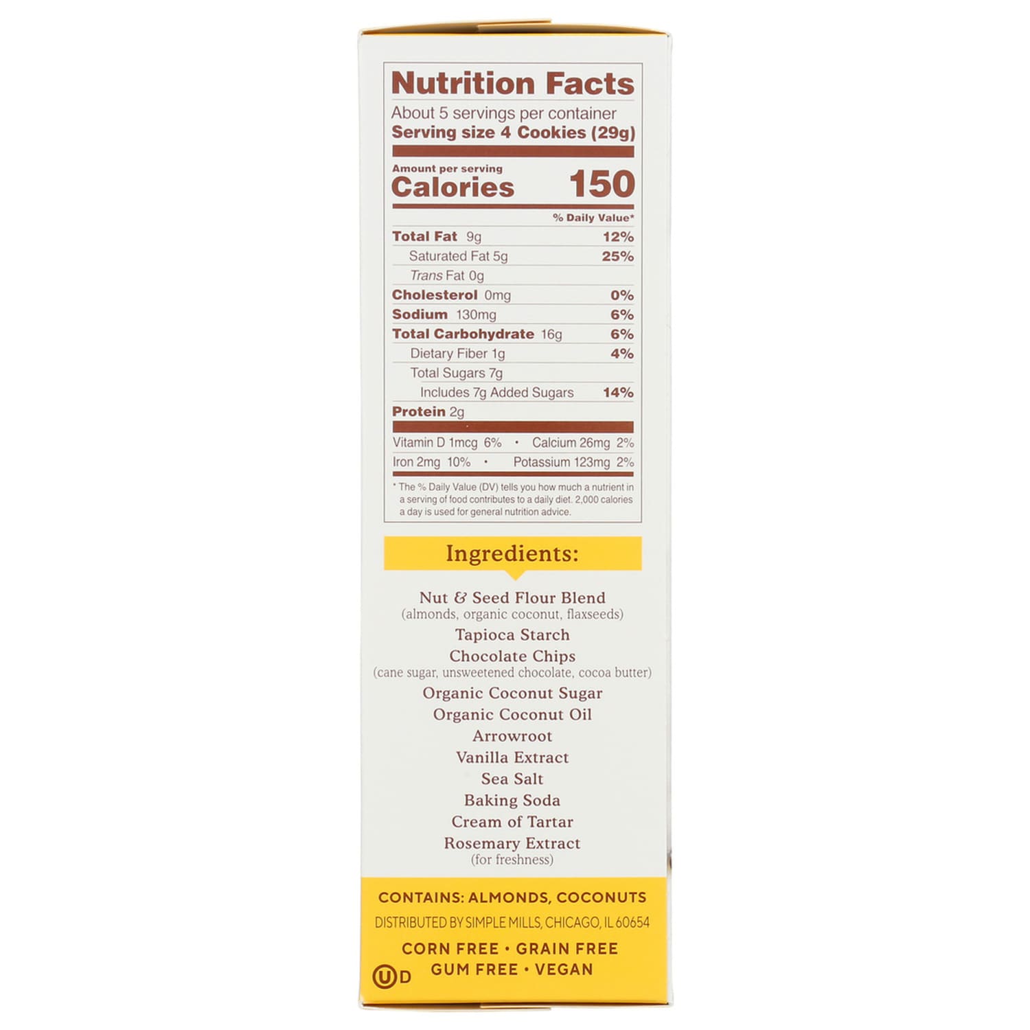 Simple Mills Crunchy Cookies, Chocolate Chip, 5.5 Oz, Total Qty 6 - Image 3