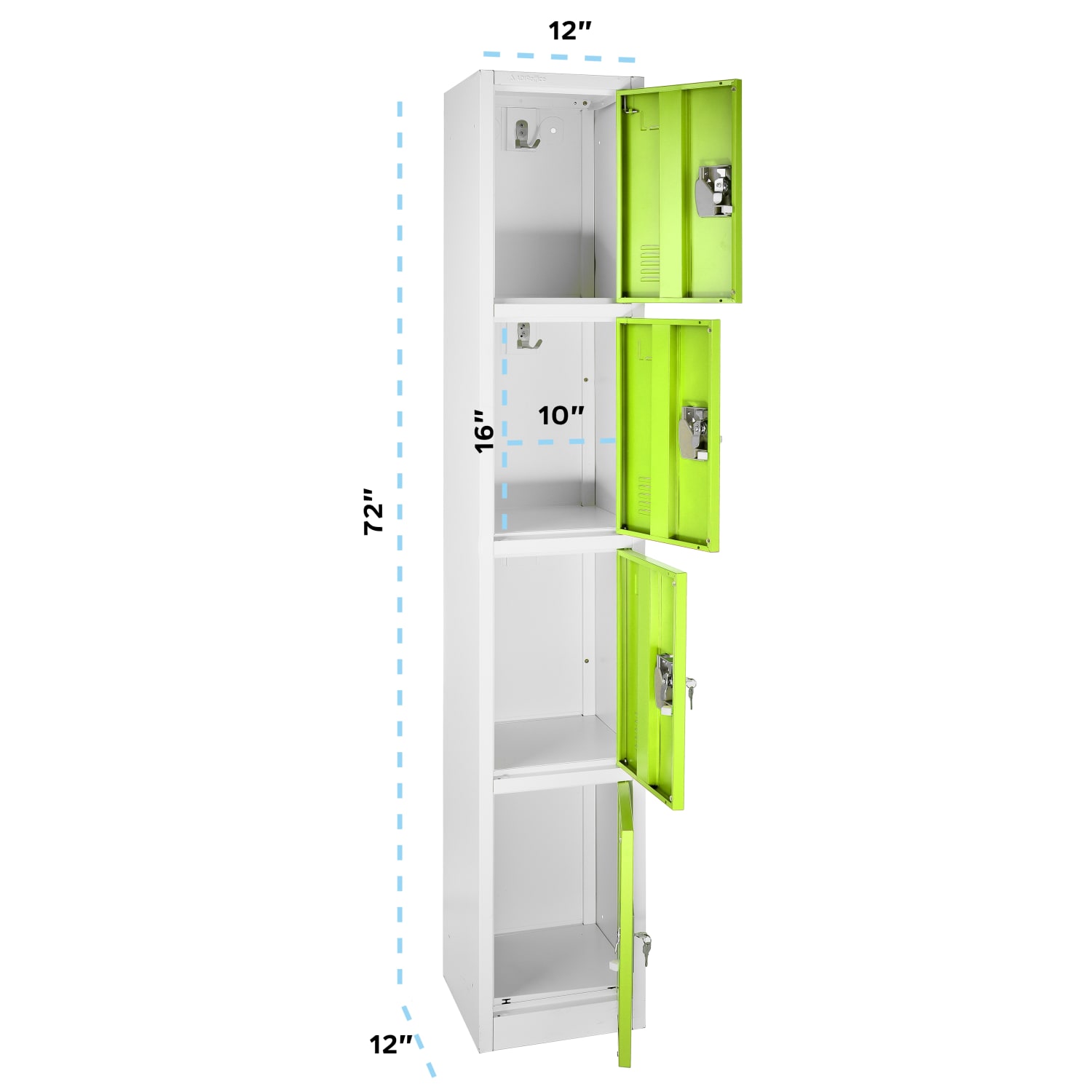 Alpine AdirOffice 4-Tier Steel Locker, 72inH x 12inW x 12inD, Green - Image 3