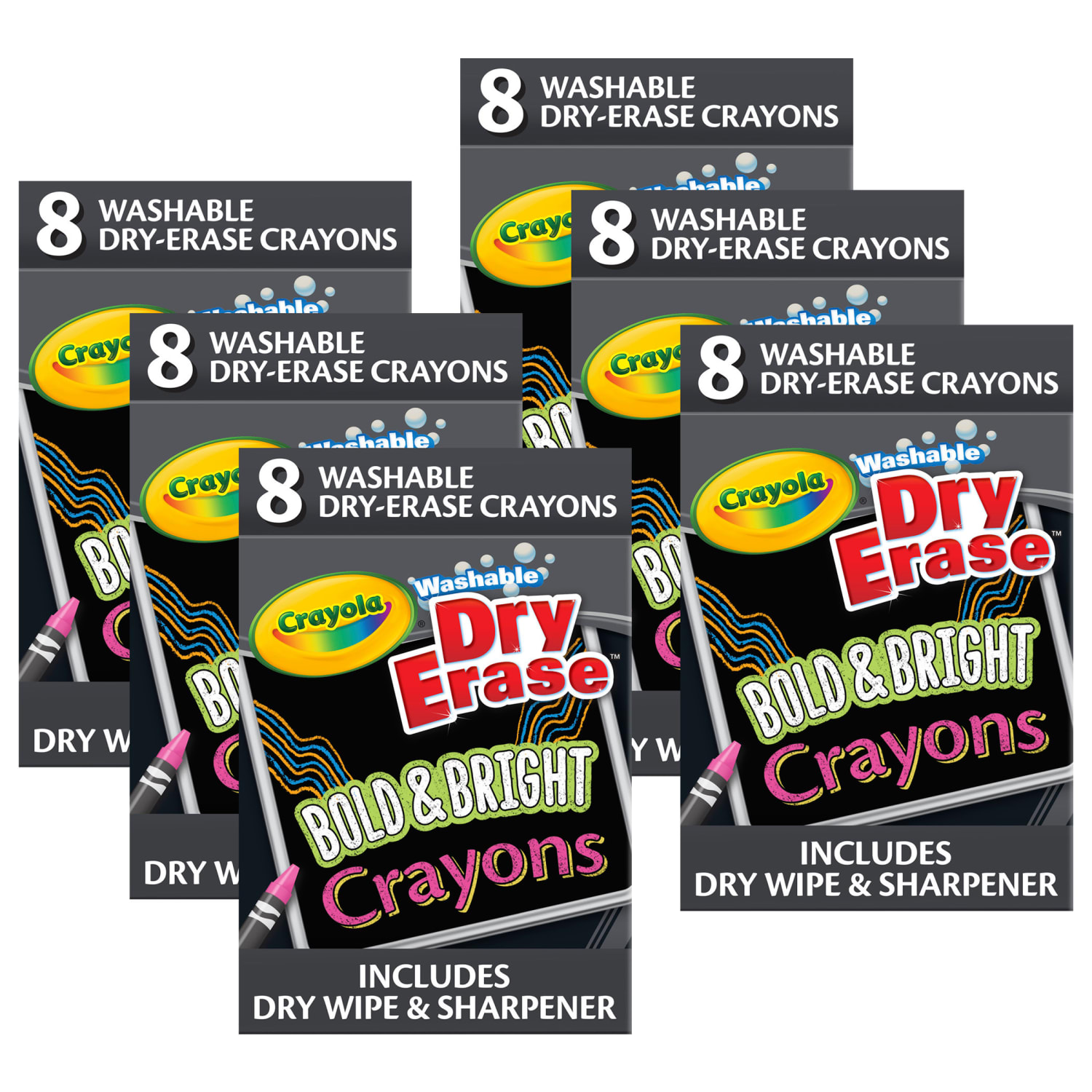 Crayola Dry Erase Washable Crayons, Bright Colors, 8 Per Pack, Set Of 6 Packs