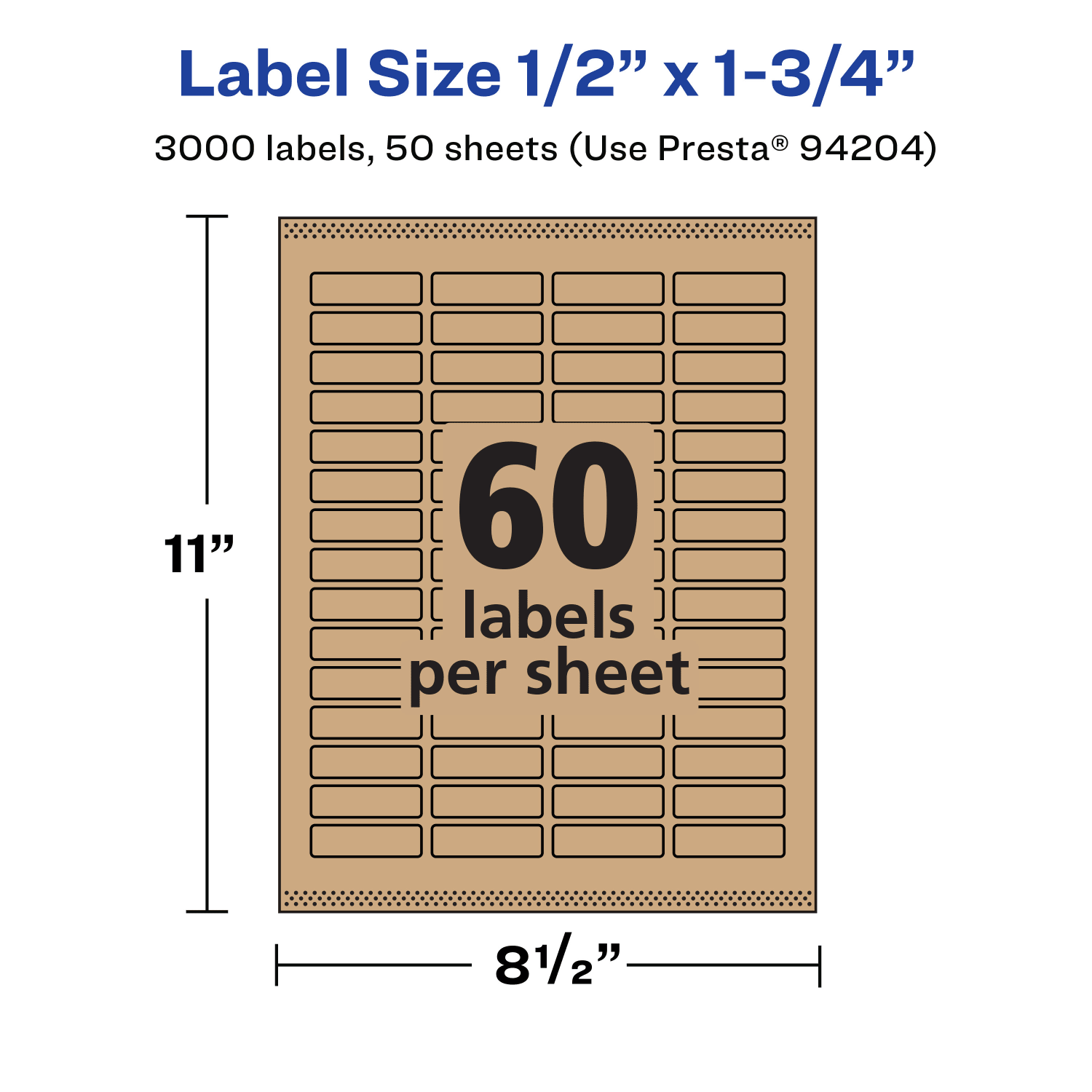 Avery Kraft Permanent Labels With Sure Feed, 94204-KMP50, Rectangle, 1/2in x 1-3/4in, Brown, Pack Of 3,000 - Image 6