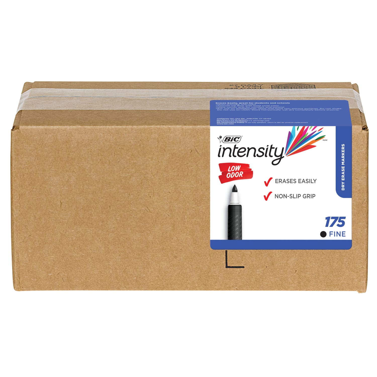 BIC Great Erase Grip Dry-Erase Markers, Fine Point, Black Ink, Box of 175