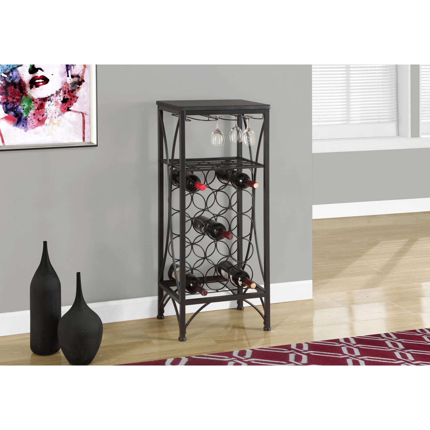 Monarch Specialties Brady Home Bar, 40-1/2inH x 16-1/4inW x 12-1/2inD, Black - Image 3