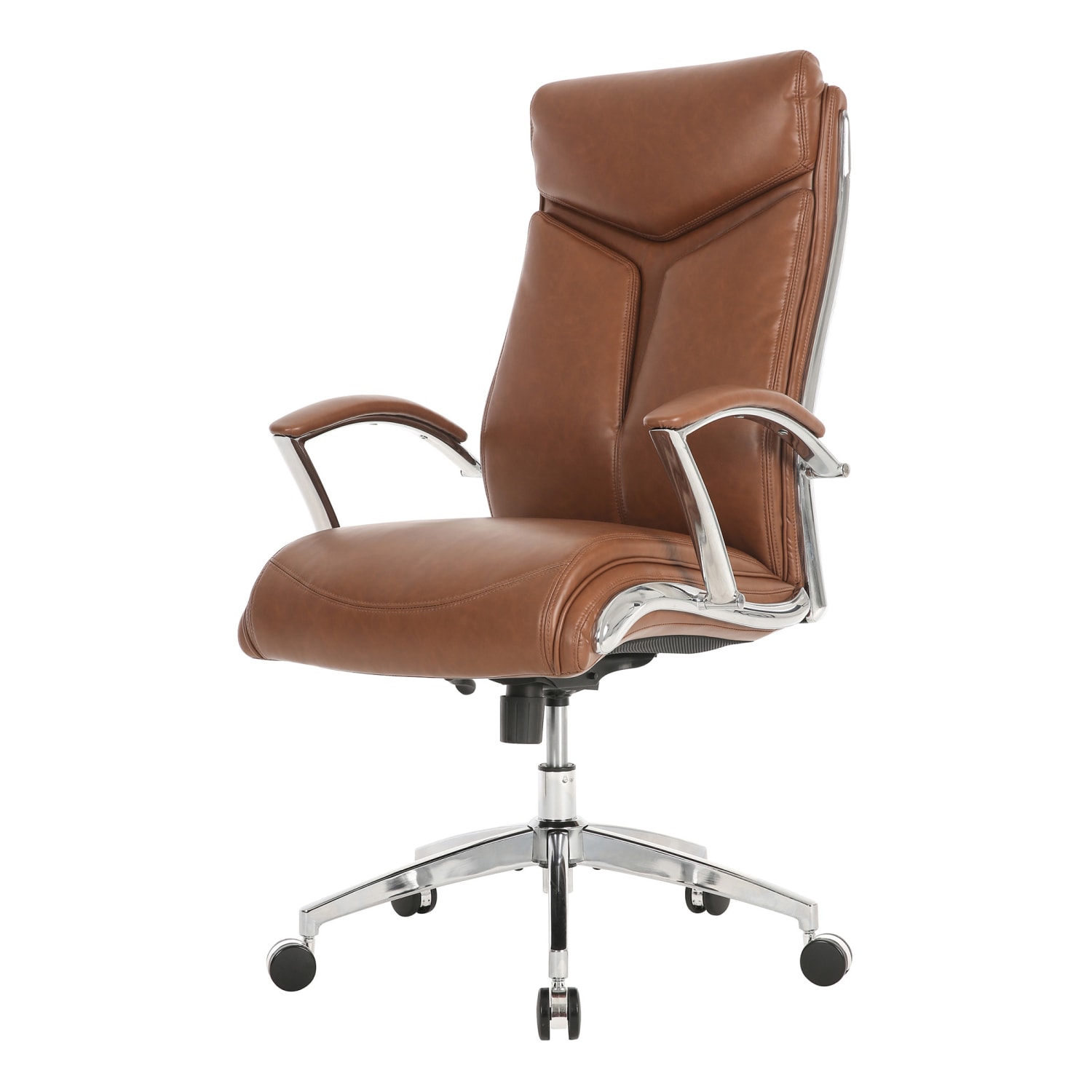 Realspace Modern Comfort Verismo Bonded Leather High-Back Executive Office Chair, Brown/Chrome, BIFMA Compliant - Image 4