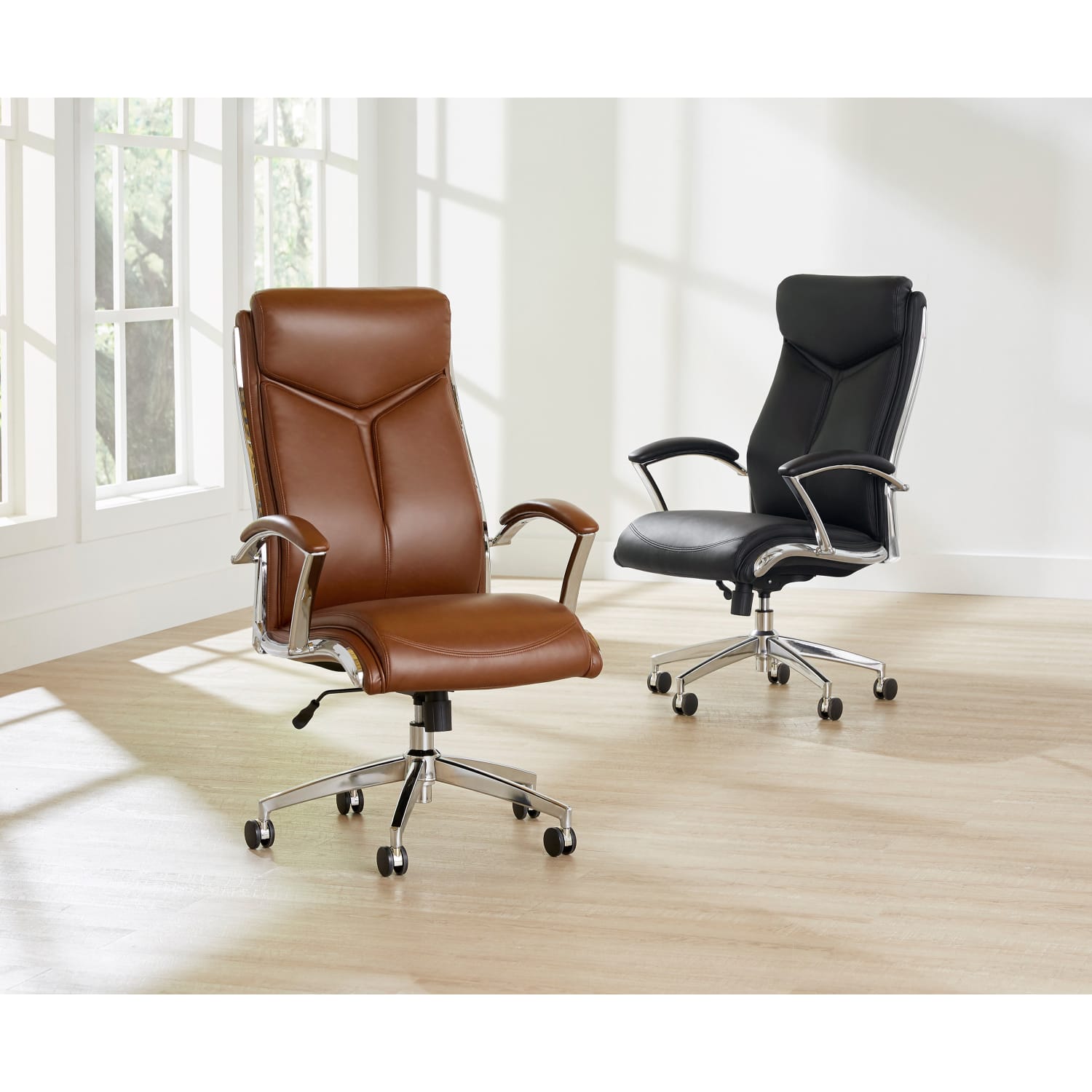 Realspace Modern Comfort Verismo Bonded Leather HighBack Executive Office Chair BrownChrome BIFMA Compliant PopularChairscom Realspace Modern Comfort Verismo Bonded Leather High Back Executive Office Chair BrownChrome BIFMA Compliant PopularChairscom