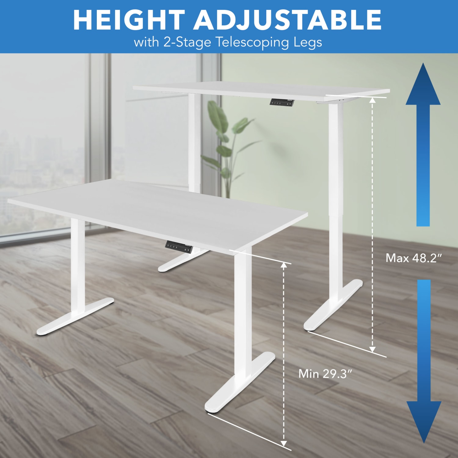 Mount-It! Dual Motor Electric 55inW Adjustable Height Standing Desk, White - Image 4