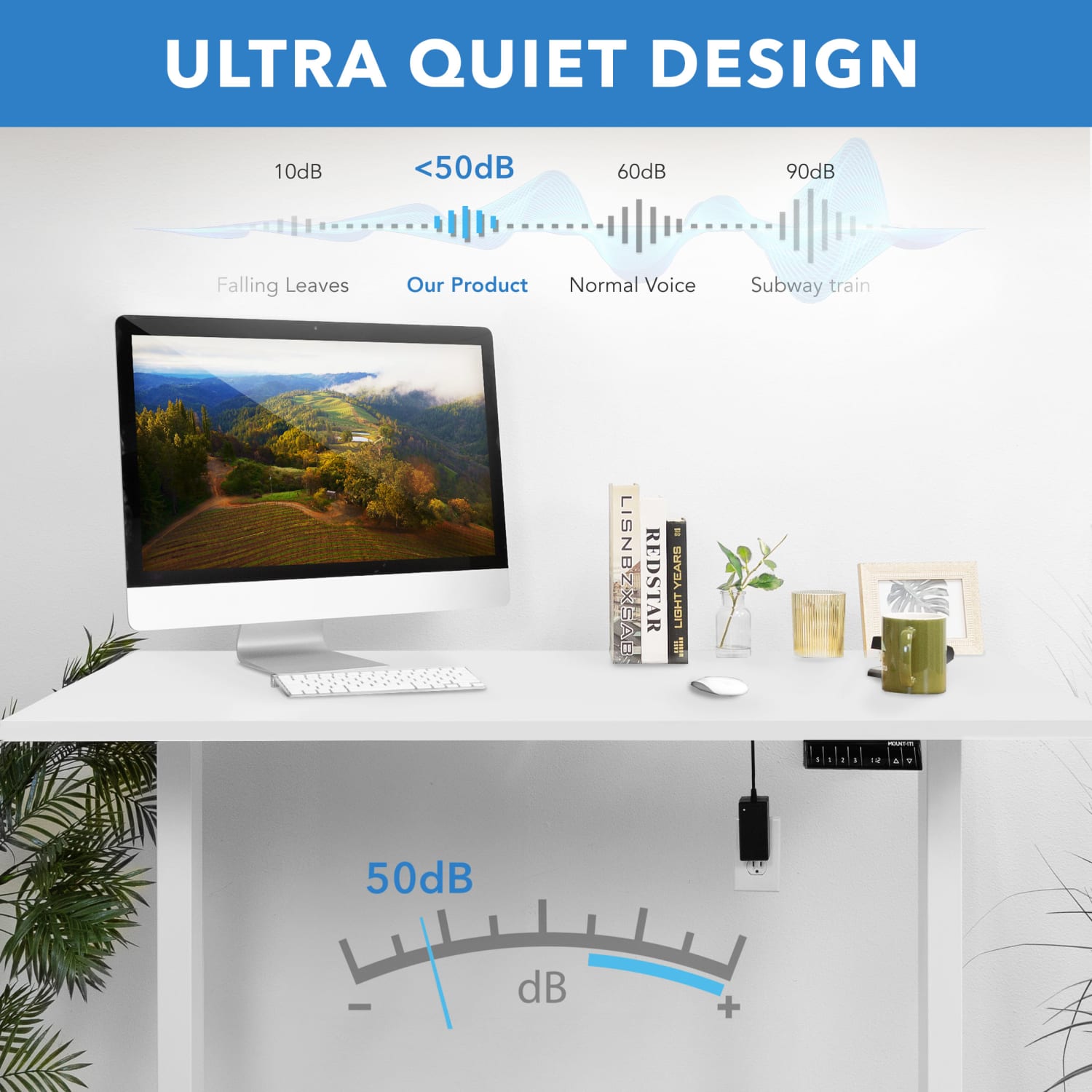 Mount-It! Dual Motor Electric 55inW Adjustable Height Standing Desk, White - Image 5