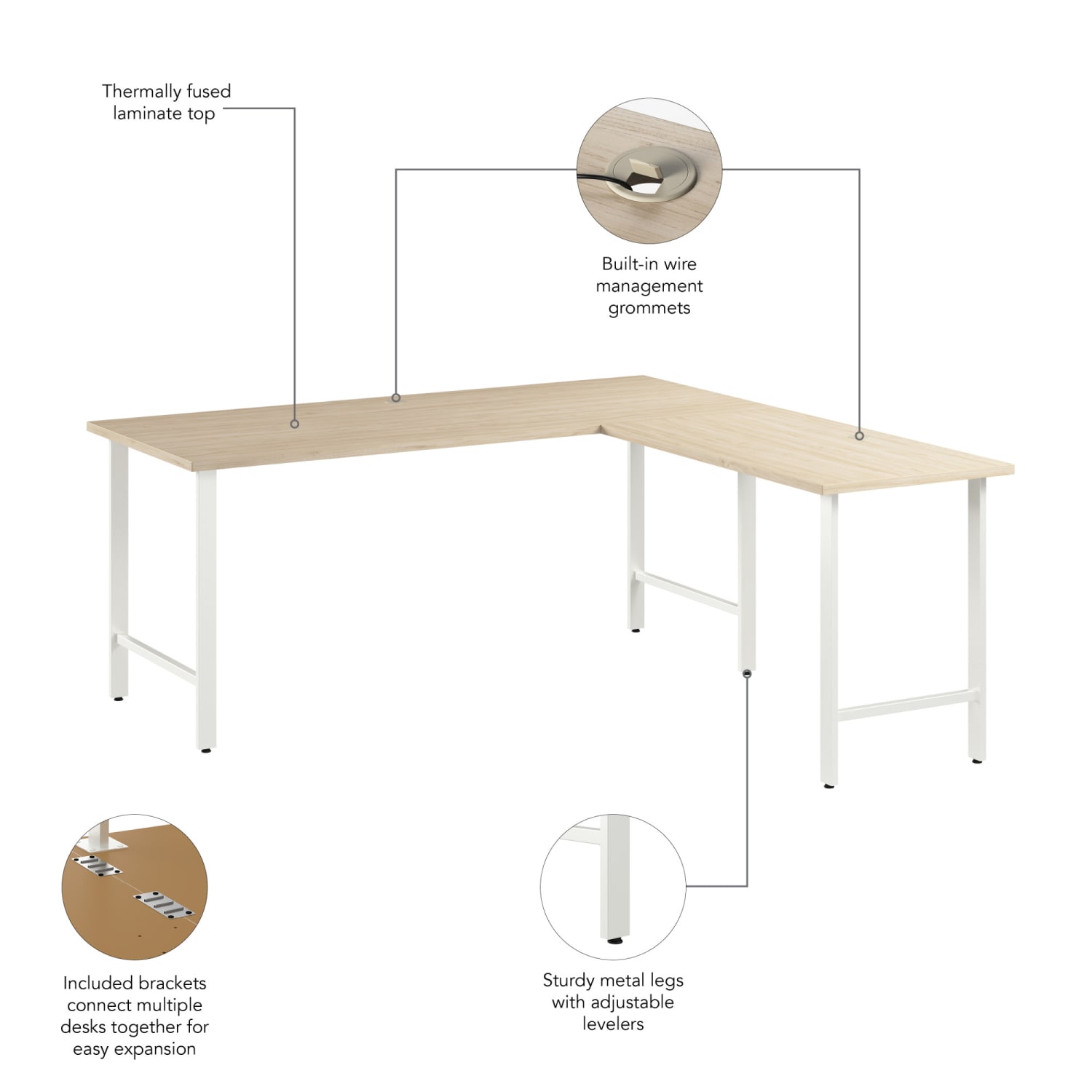 Bush Business Furniture Hustle 72inW L-Shaped Computer Desk With Metal Legs, Natural Elm, Standard Delivery, HUS001NE - Image 4