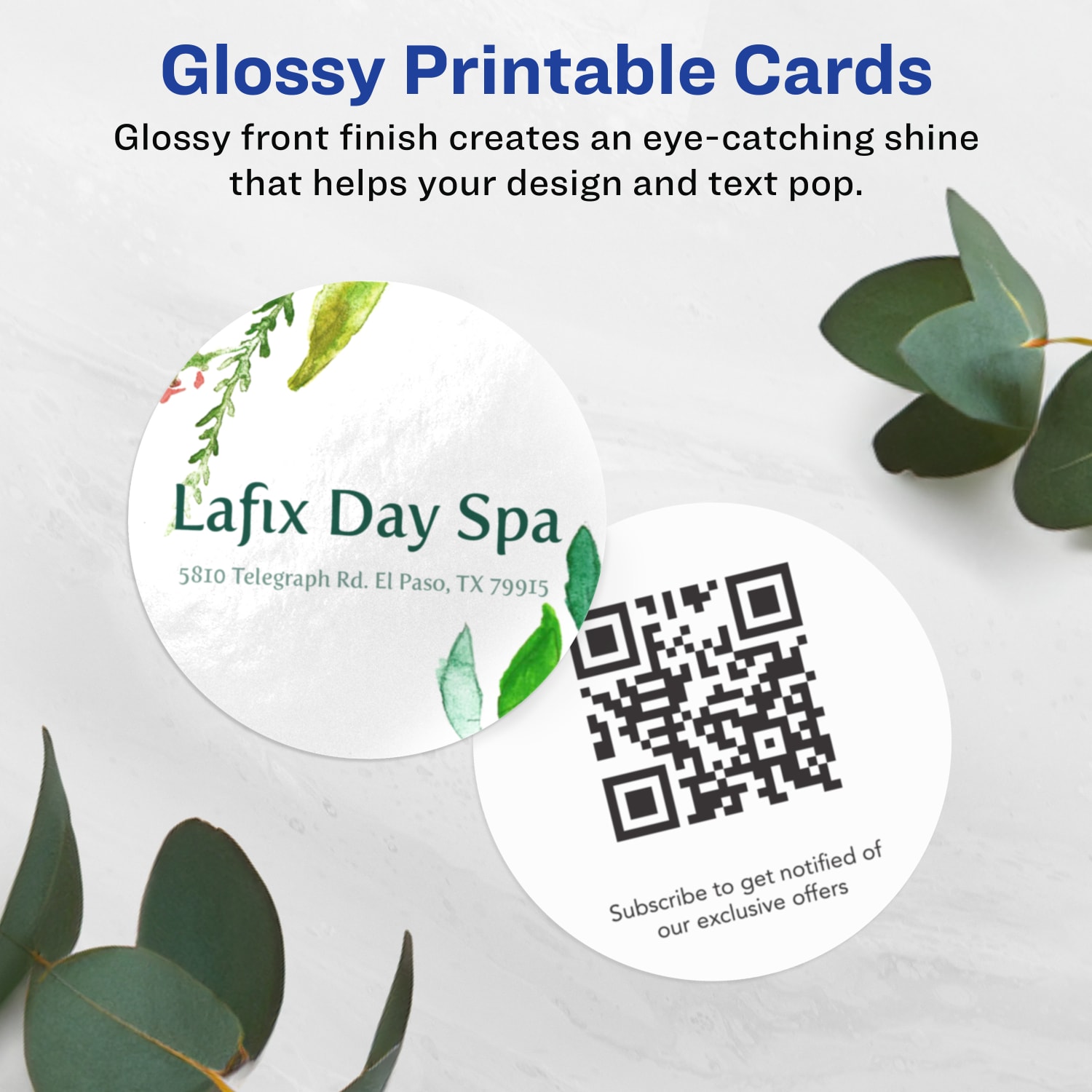 Avery Printable Business Cards With Sure Feed Technology, 95268-GWC25, Round, 2in Diameter, Glossy White, Pack Of 300 - Image 3