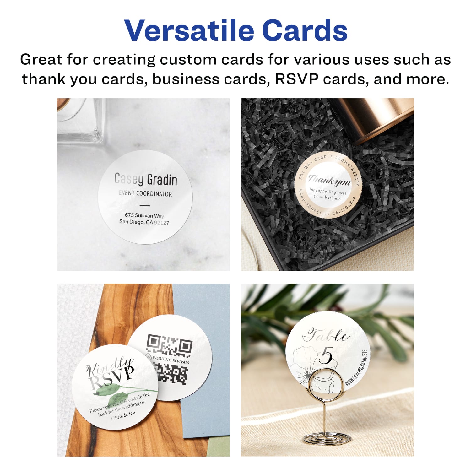 Avery Printable Business Cards With Sure Feed Technology, 95268-GWC25, Round, 2in Diameter, Glossy White, Pack Of 300 - Image 4