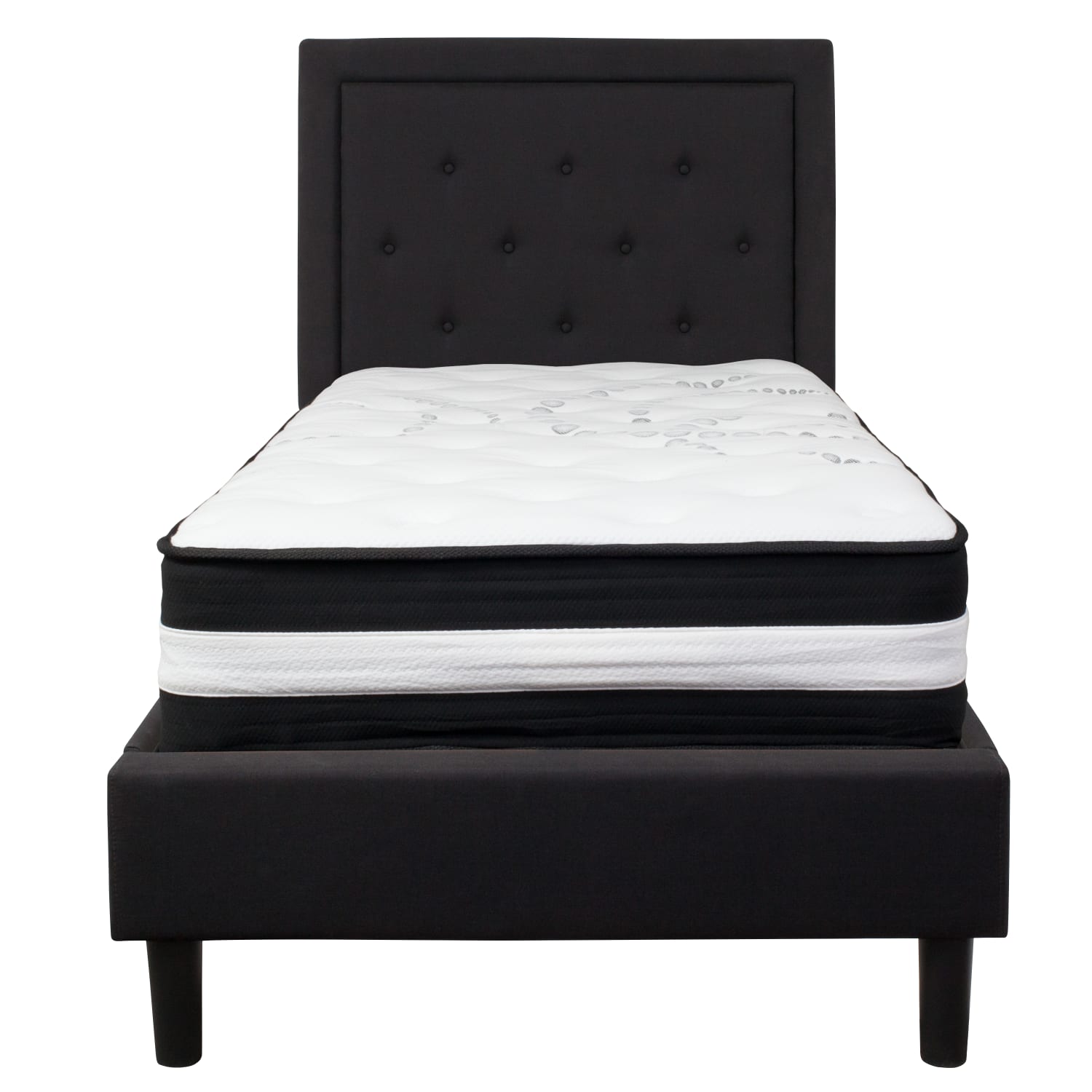 Flash Furniture Roxbury Panel Tufted Upholstered Platform Bed and Pocket Spring Mattress, Twin, 51inH x 44-1/2inW x 81inL, Black - Image 5